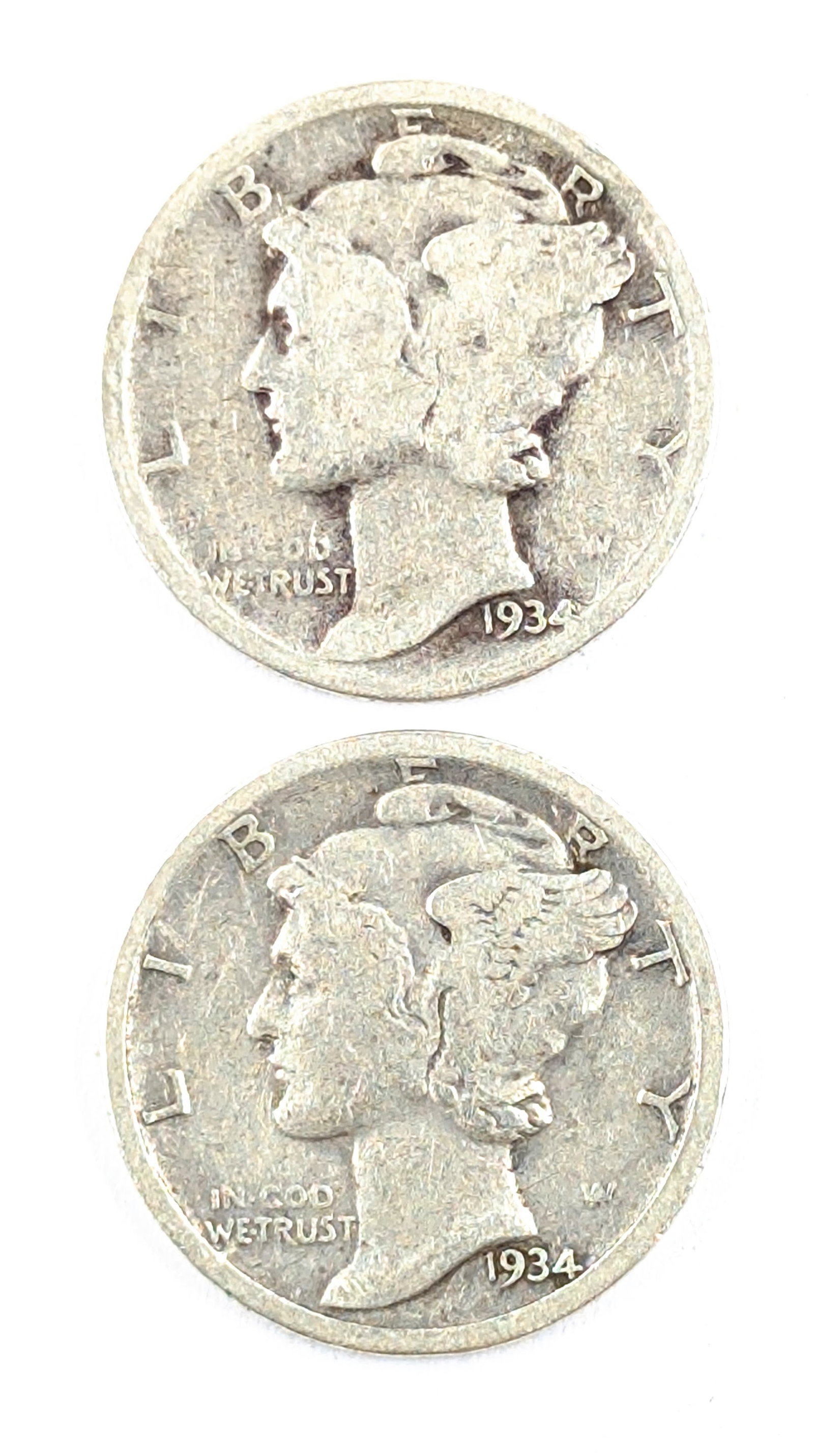 Lot of 2 Silver Mercury Dime - Both 1934 (1 of 2)