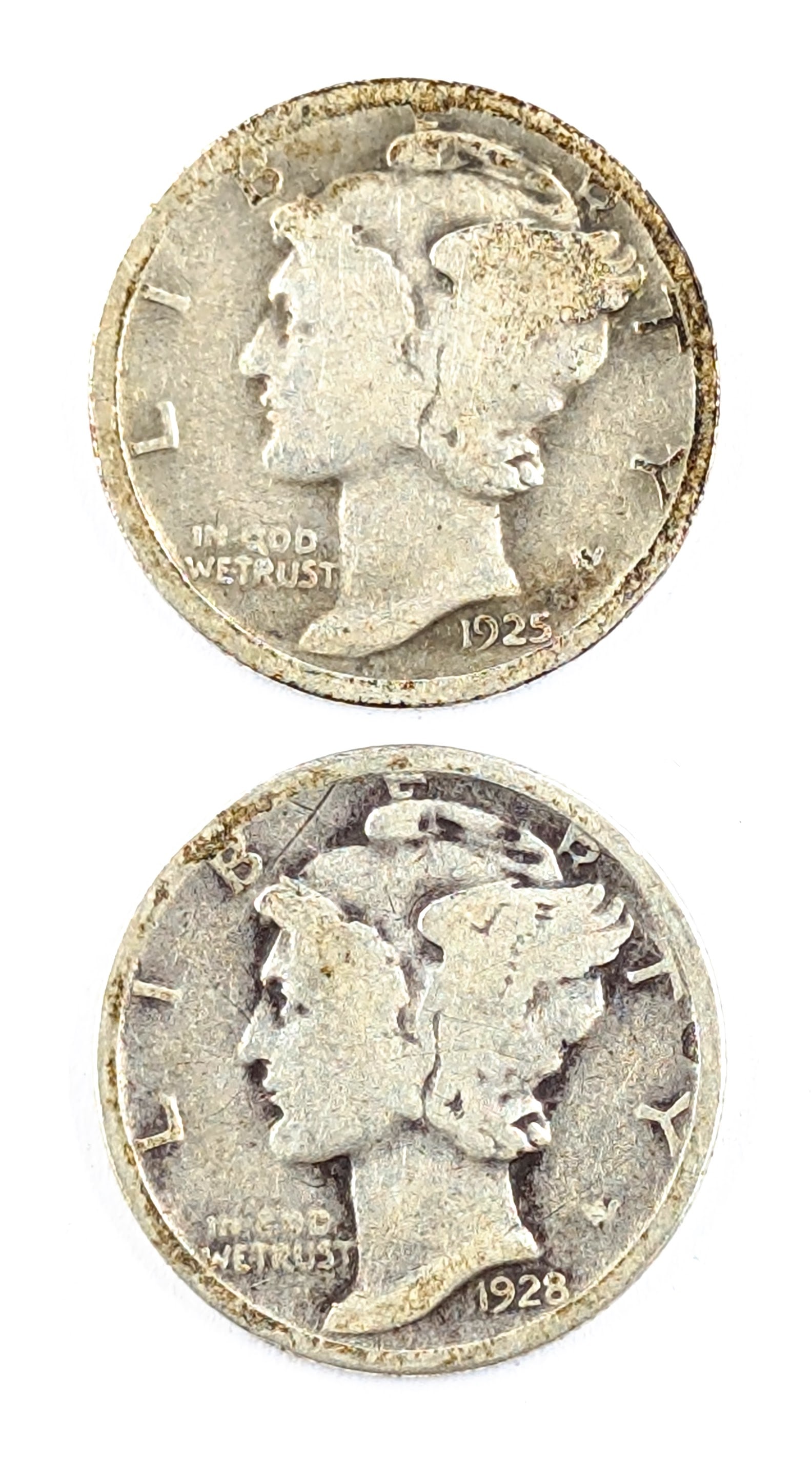 Lot of 2 Silver Mercury Dime - 1925, 1928 (1 of 2)