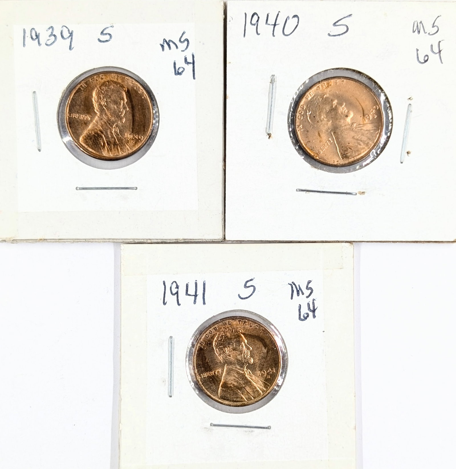 Lot of 3 Uncirculated Wheat Cents - 1939-S, 1940-S, 1941-S: Coin