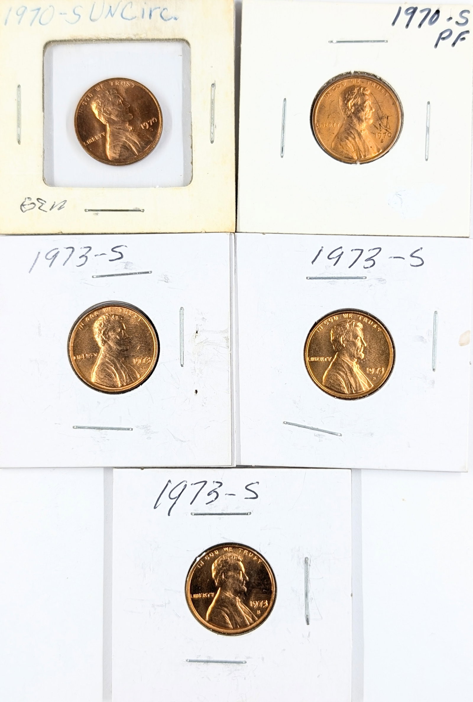 Lot of 5 Uncirculated Lincoln Cents - 1970-1973: Coin