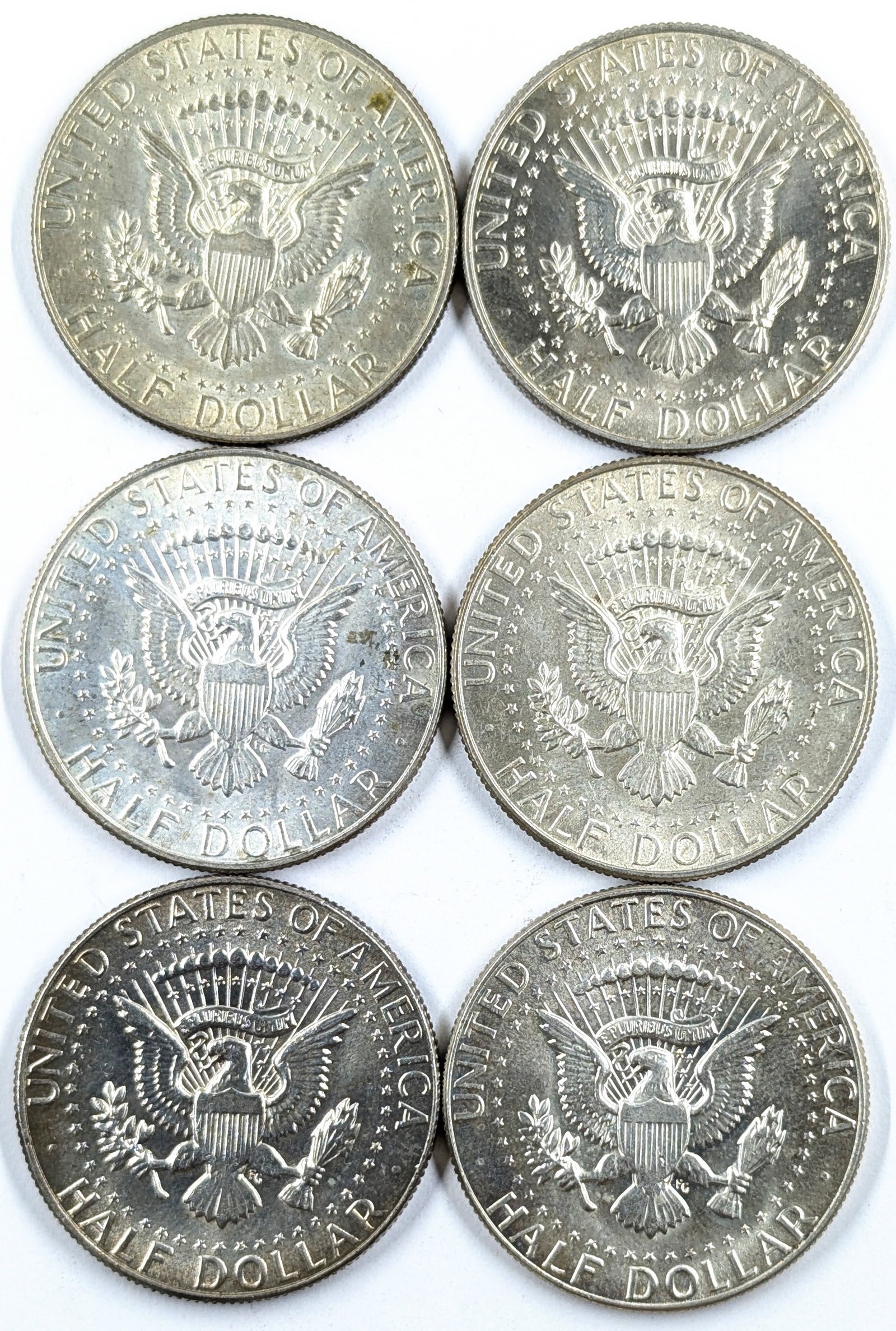 Lot of 6 Silver John F Kennedy Half Dollars - 1967-1969 - 2