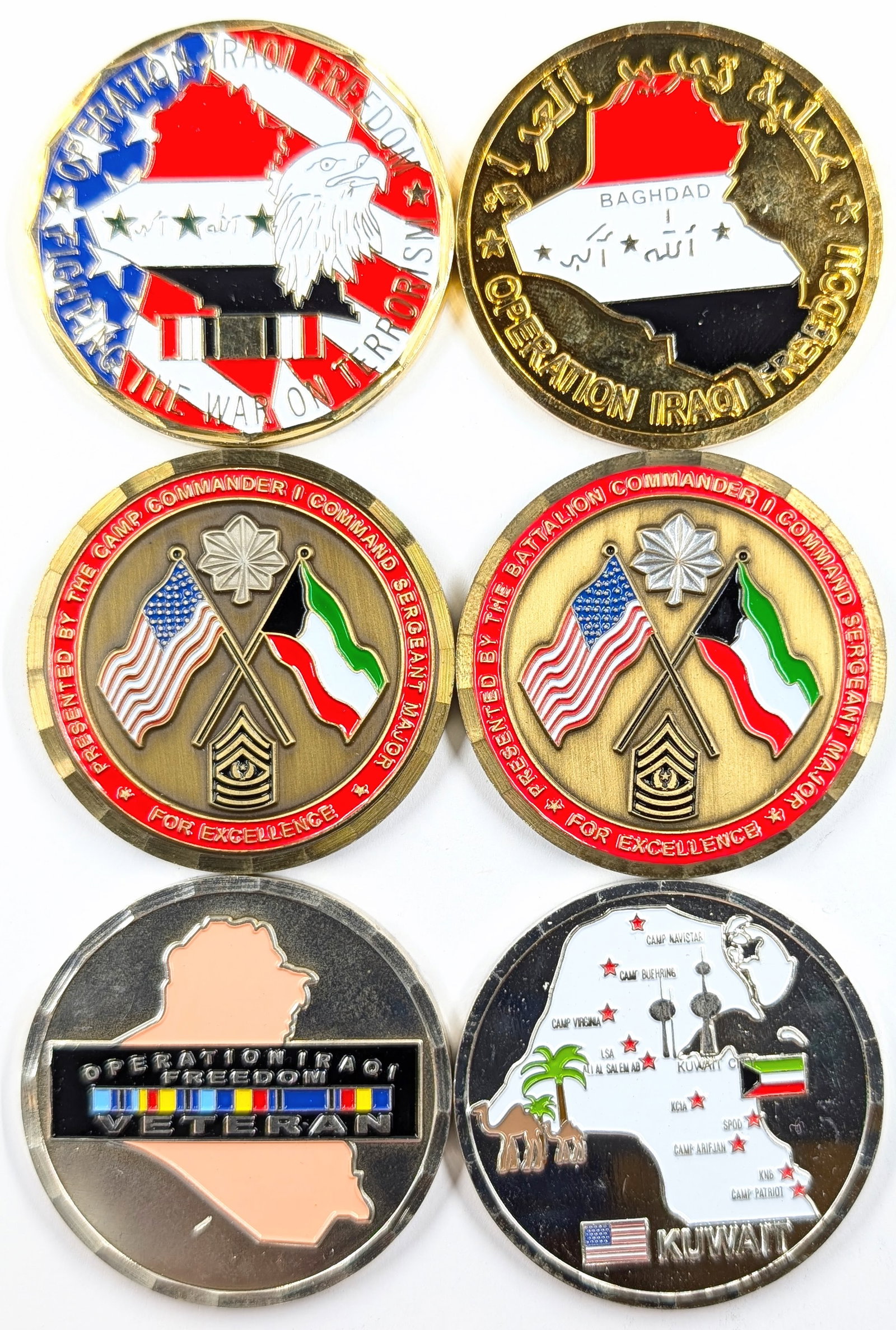 Lot of 6 Military Tokens - Operation Iraqi Freedom, Kuwait, etc. (1 of 2)