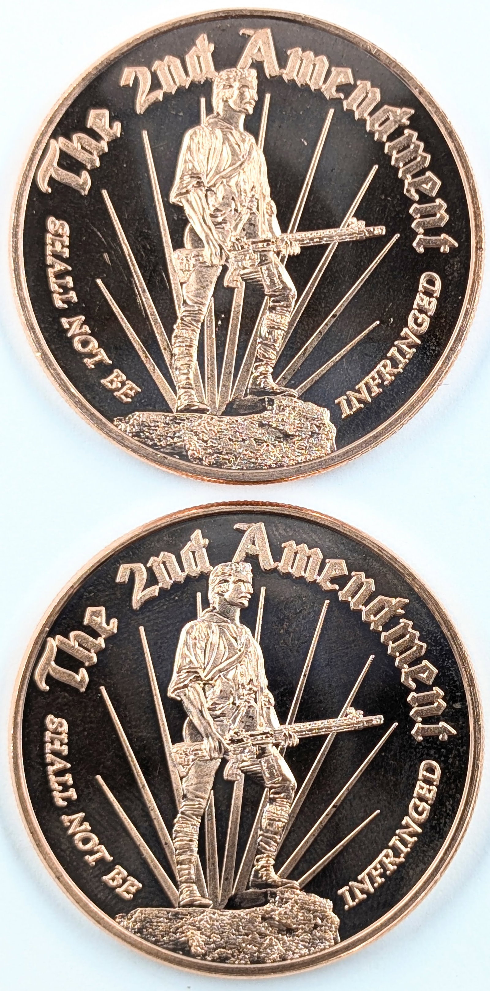 Lot of 2 - 1 Ounce (each) Fine .999 Copper Rounds - 2nd Amendment: Copper