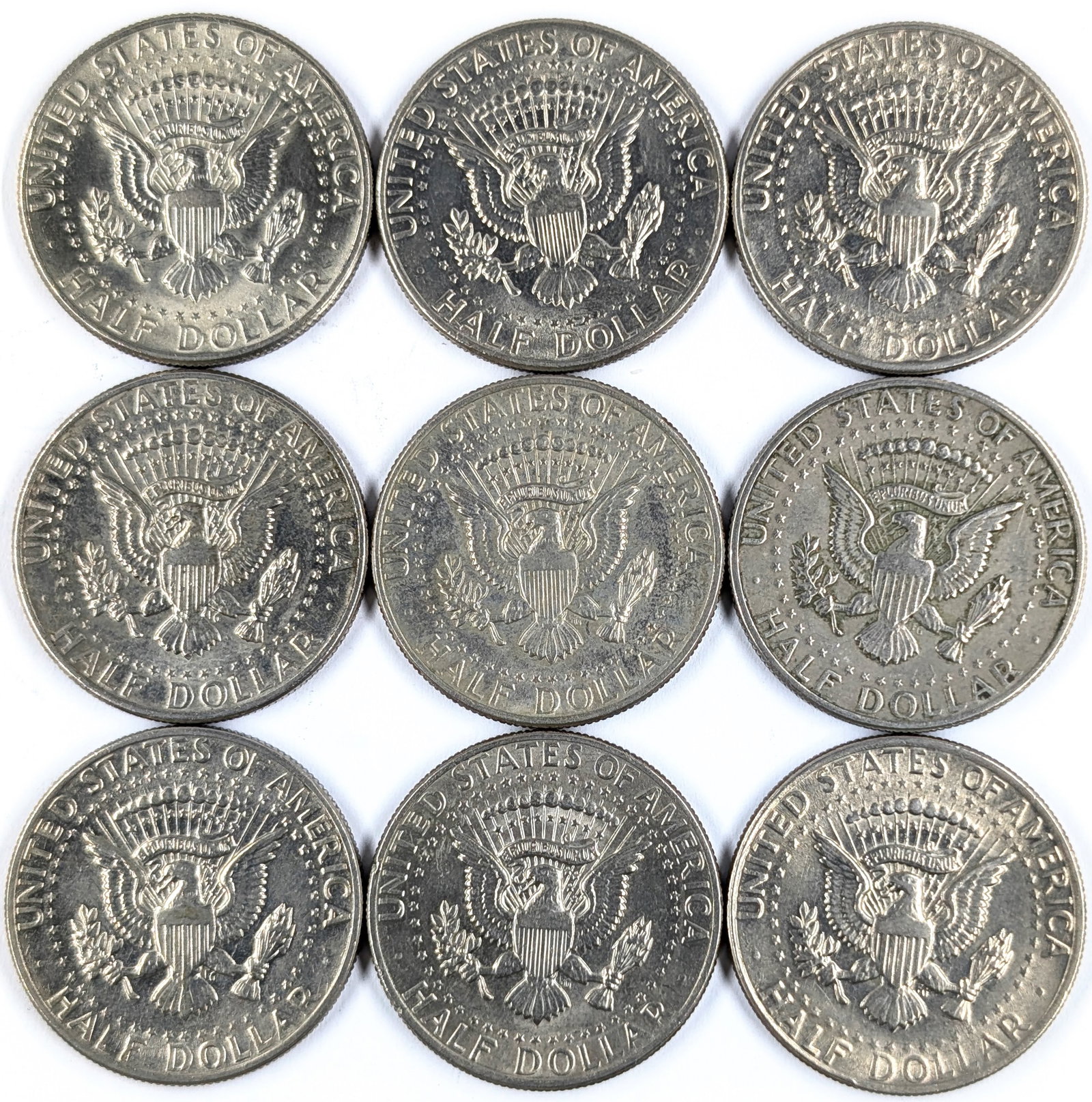 Lot of 9 John F Kennedy Half Dollars - All 1971 - Some Uncirculated - 2