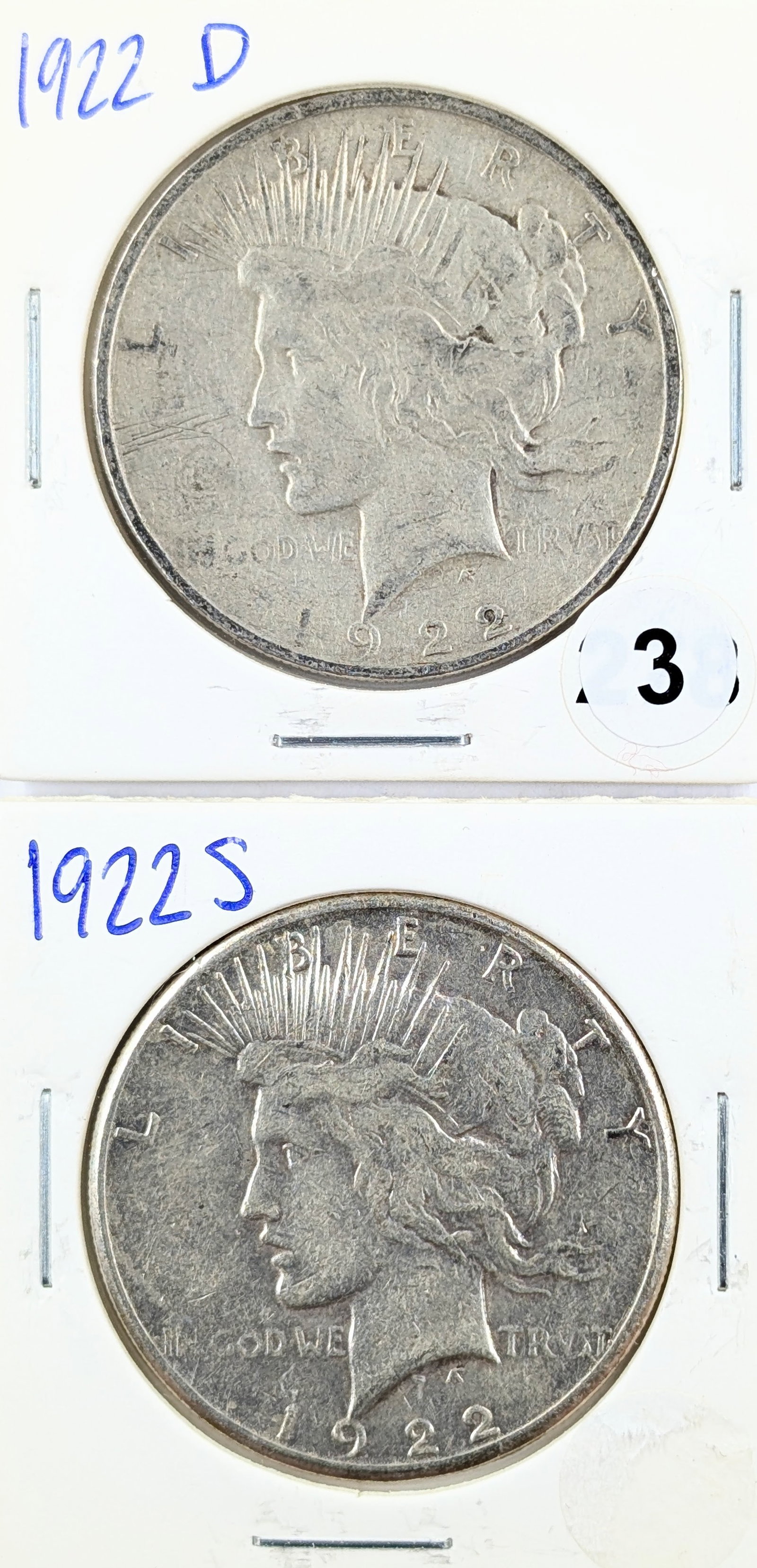 Lot of 2 Silver Peace Dollars - 1922 D/S: Silver