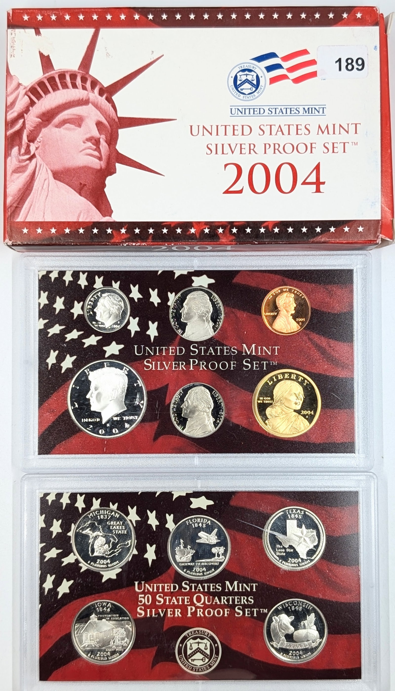 2004 Silver US Mint Proof Set w/ Silver Half, Quarters & Dime w/ COA: Silver
