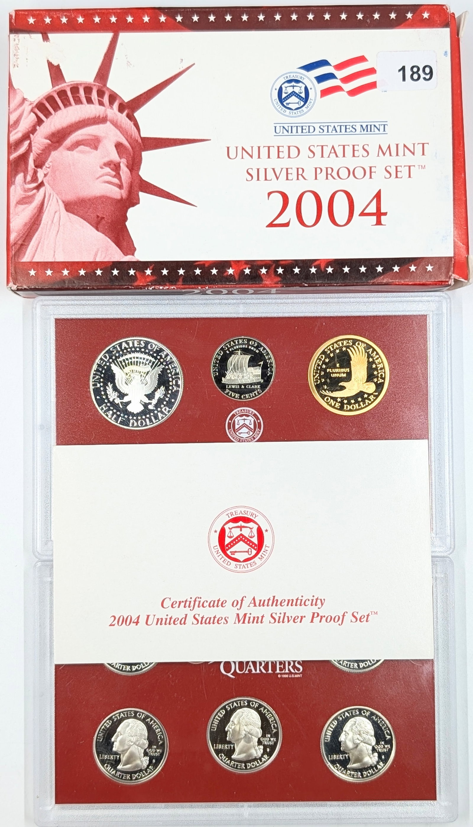 2004 Silver US Mint Proof Set w/ Silver Half, Quarters & Dime w/ COA - 3