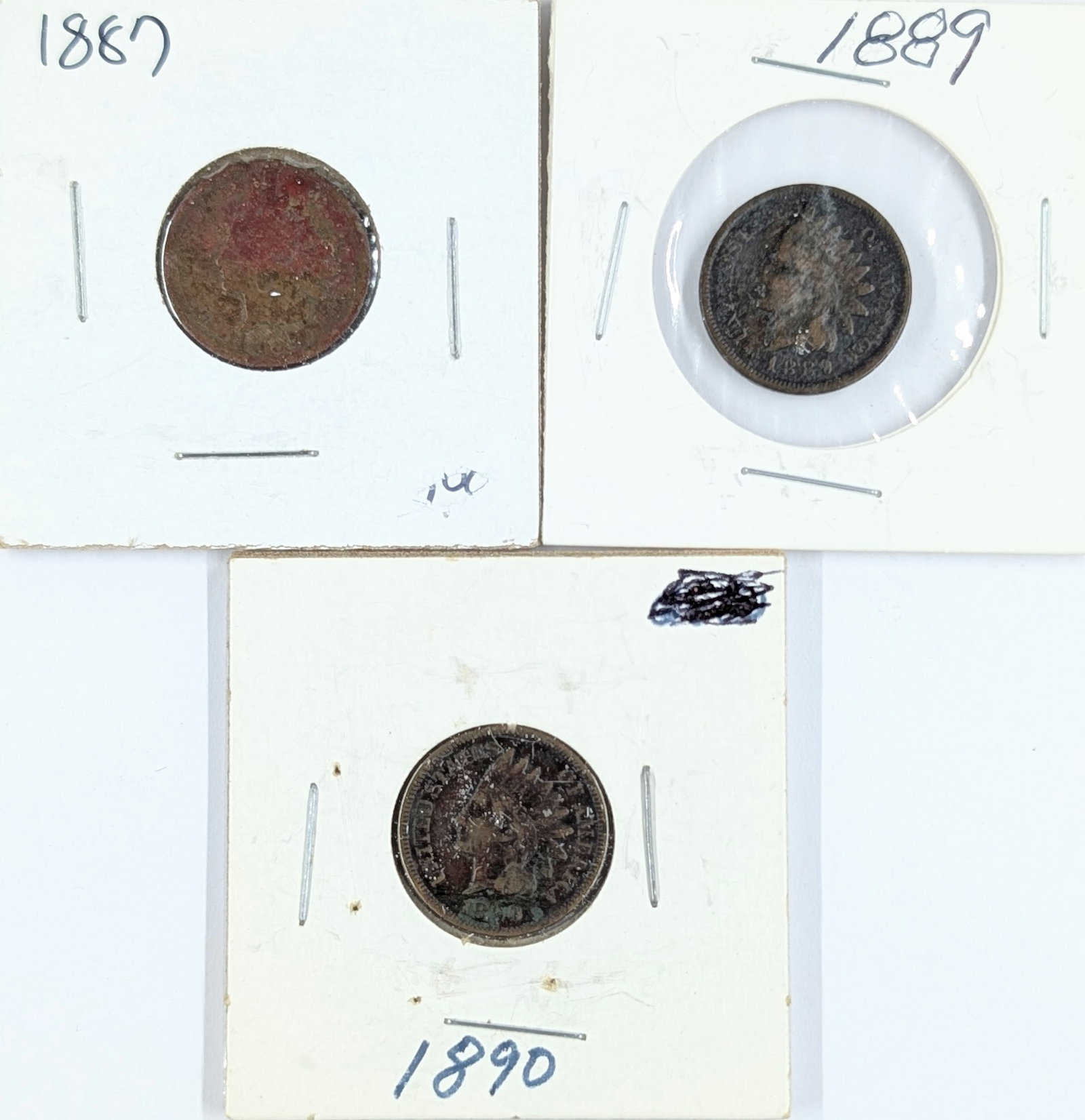 Lot of 3 Indian Head Cents - 1887, 1889, 1890: Coin