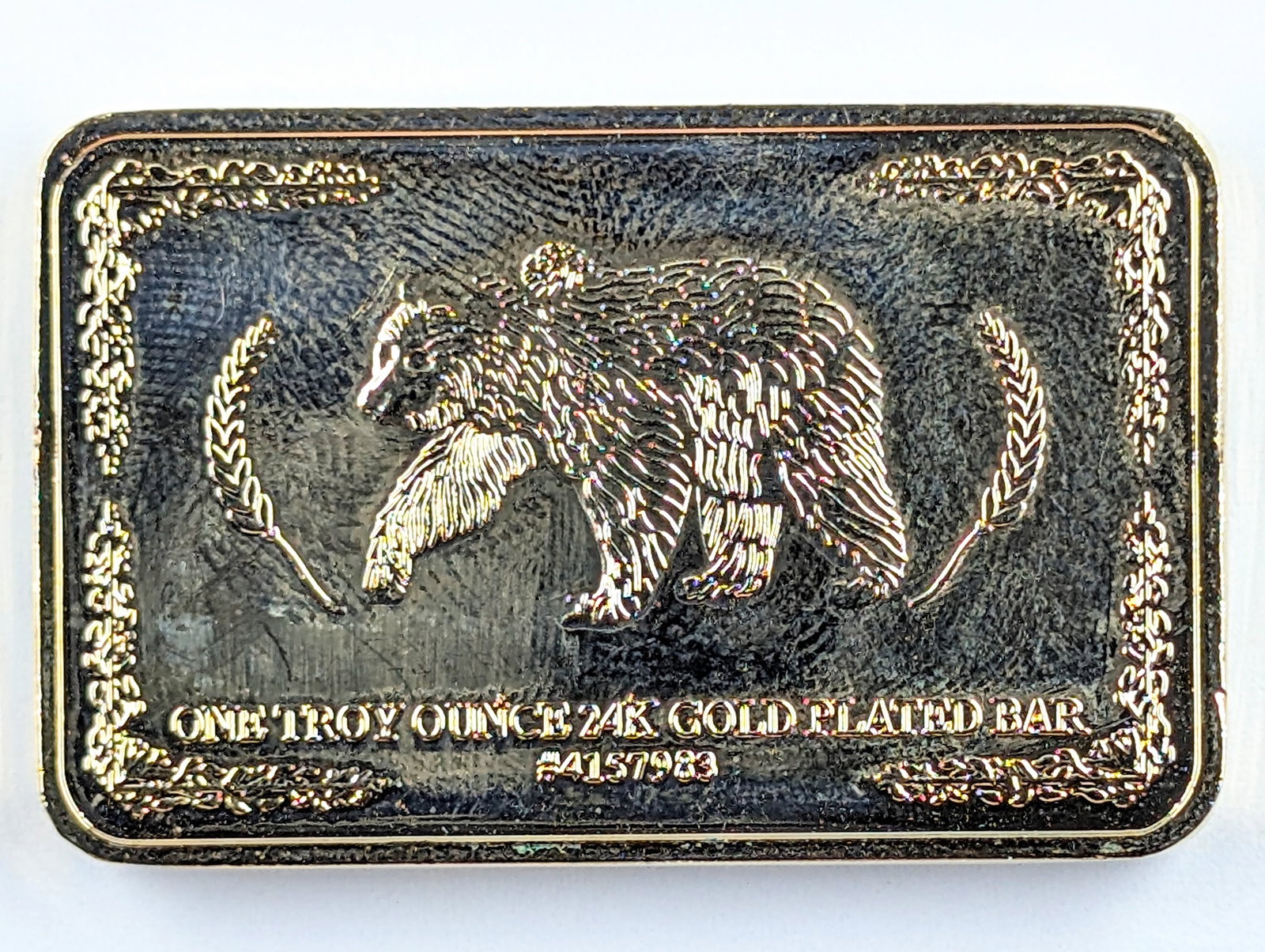 1 Troy Ounce 24K Gold plated Bar: Bar