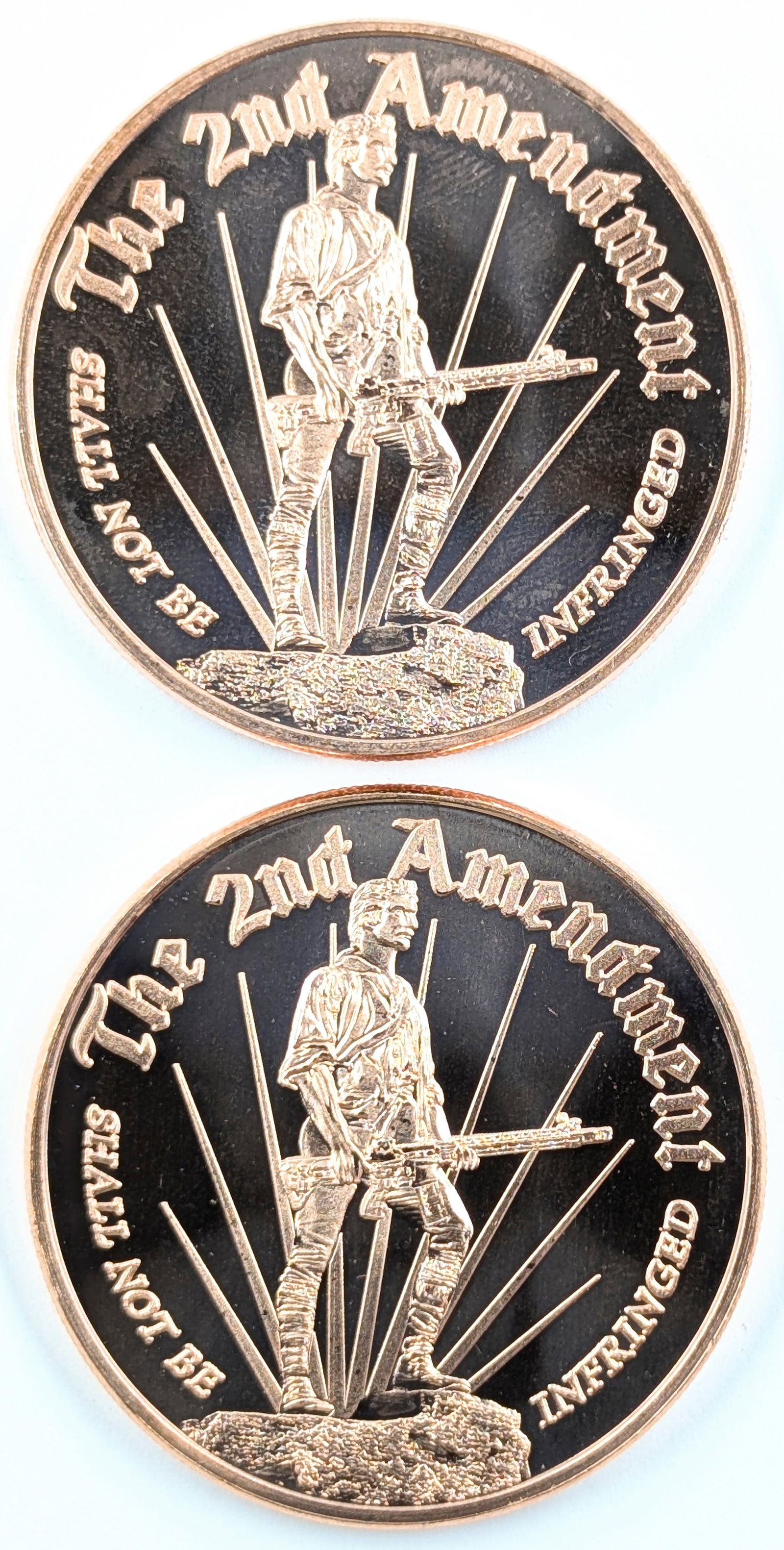 Lot of 2 - 1 Ounce (each) Fine .999 Copper Rounds - 2nd Amendment: Copper