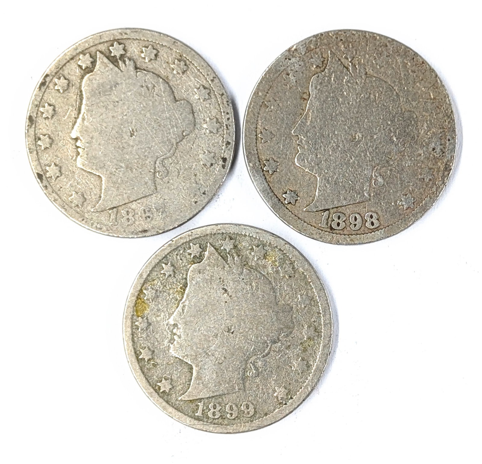 Lot of 3 Liberty V Nickels - 1897, 1898, 1899: Coin