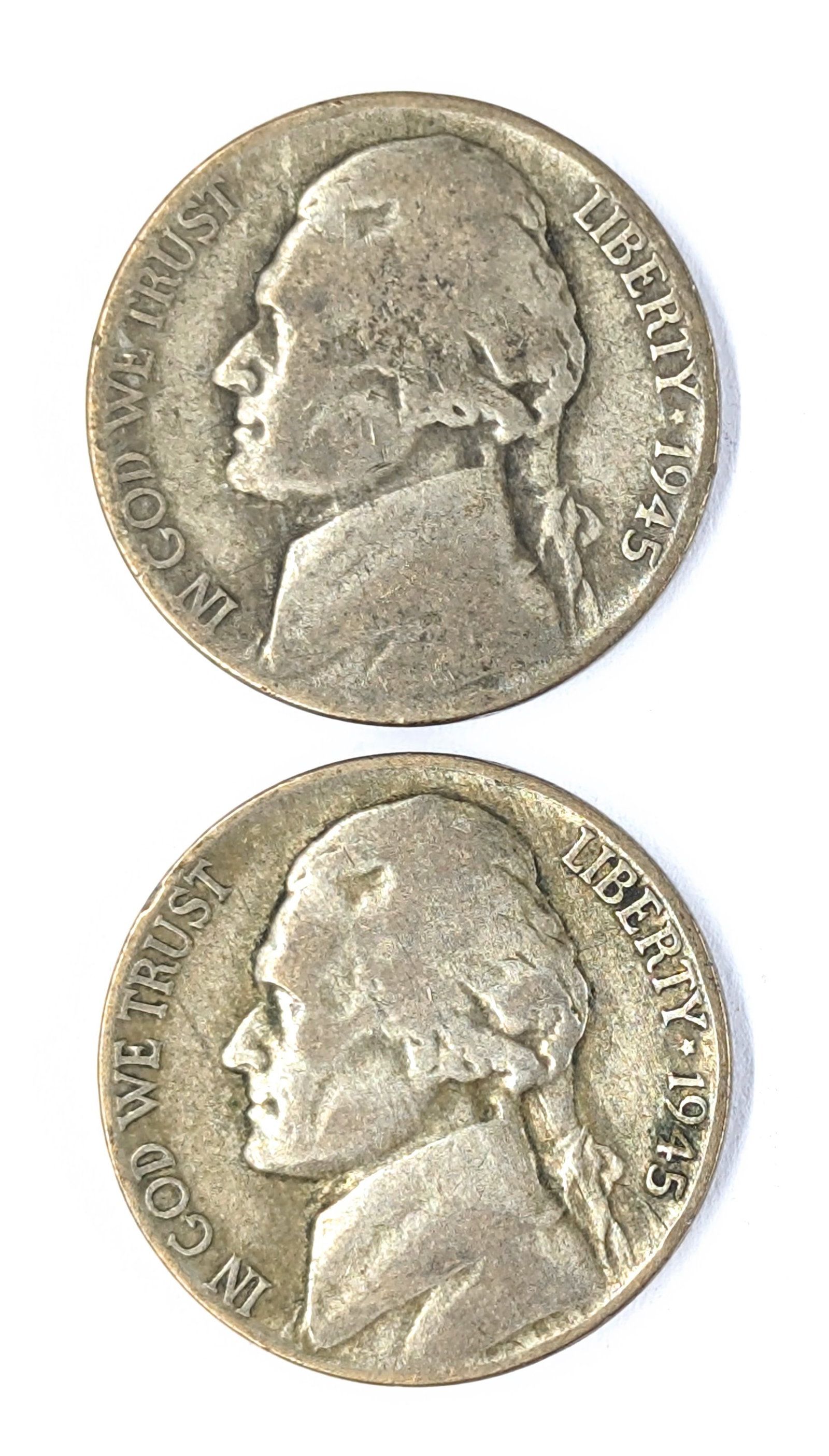 Lot of 2 Silver War Nickels - 1945 P/D: 35% Silver