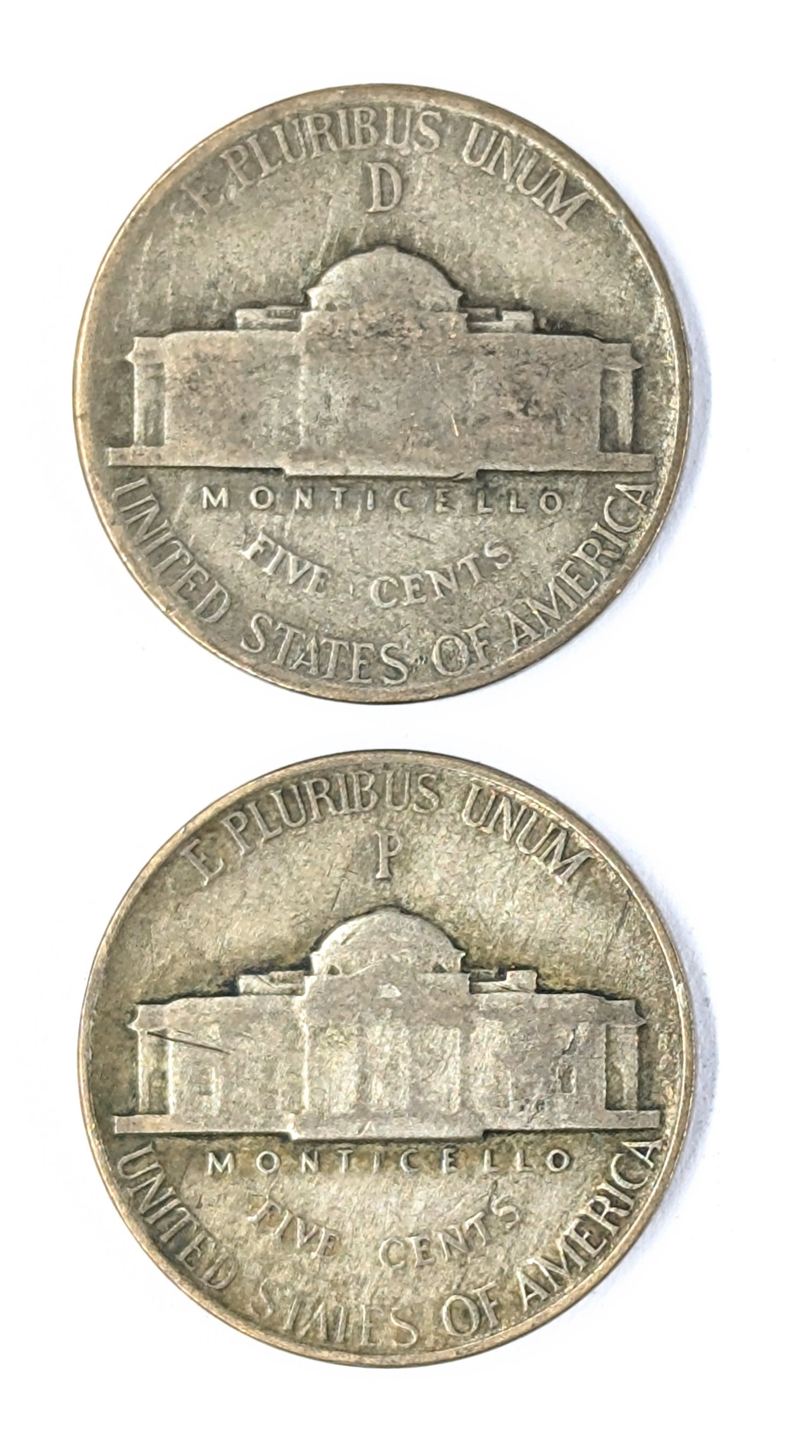 Lot of 2 Silver War Nickels - 1945 P/D - 2