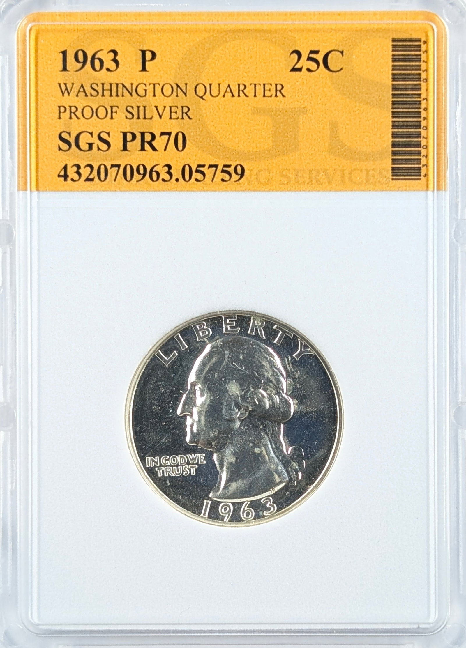SGS 1963-P PR70 Silver Washington Quarter: Silver