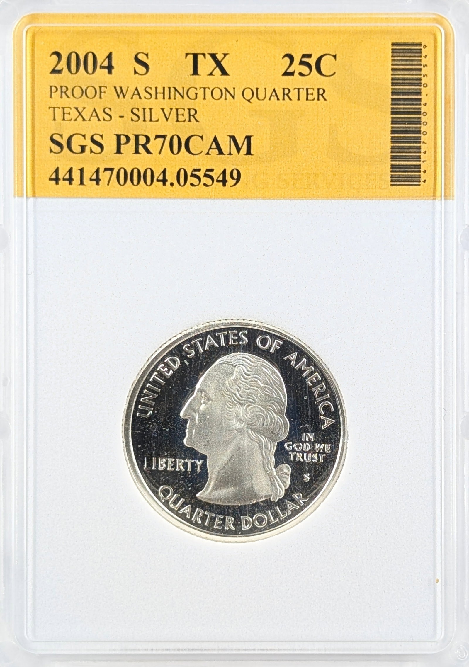 SGS 2004-S PR70 CAM Silver Texas State Quarter: Silver