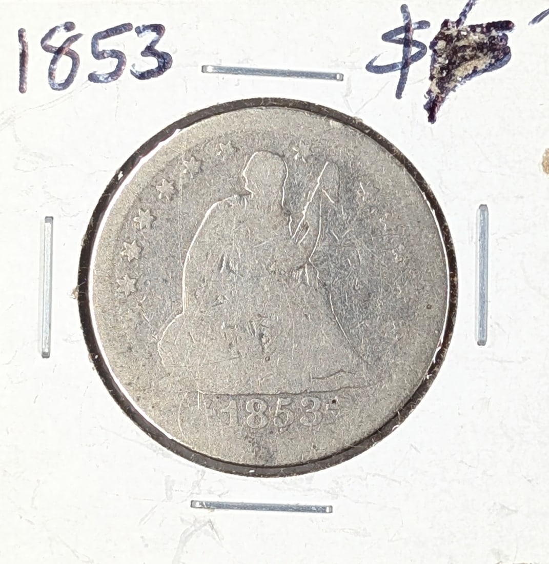 1853 Silver Liberty Seated Quarter w/ Arrows & Rays: Silver