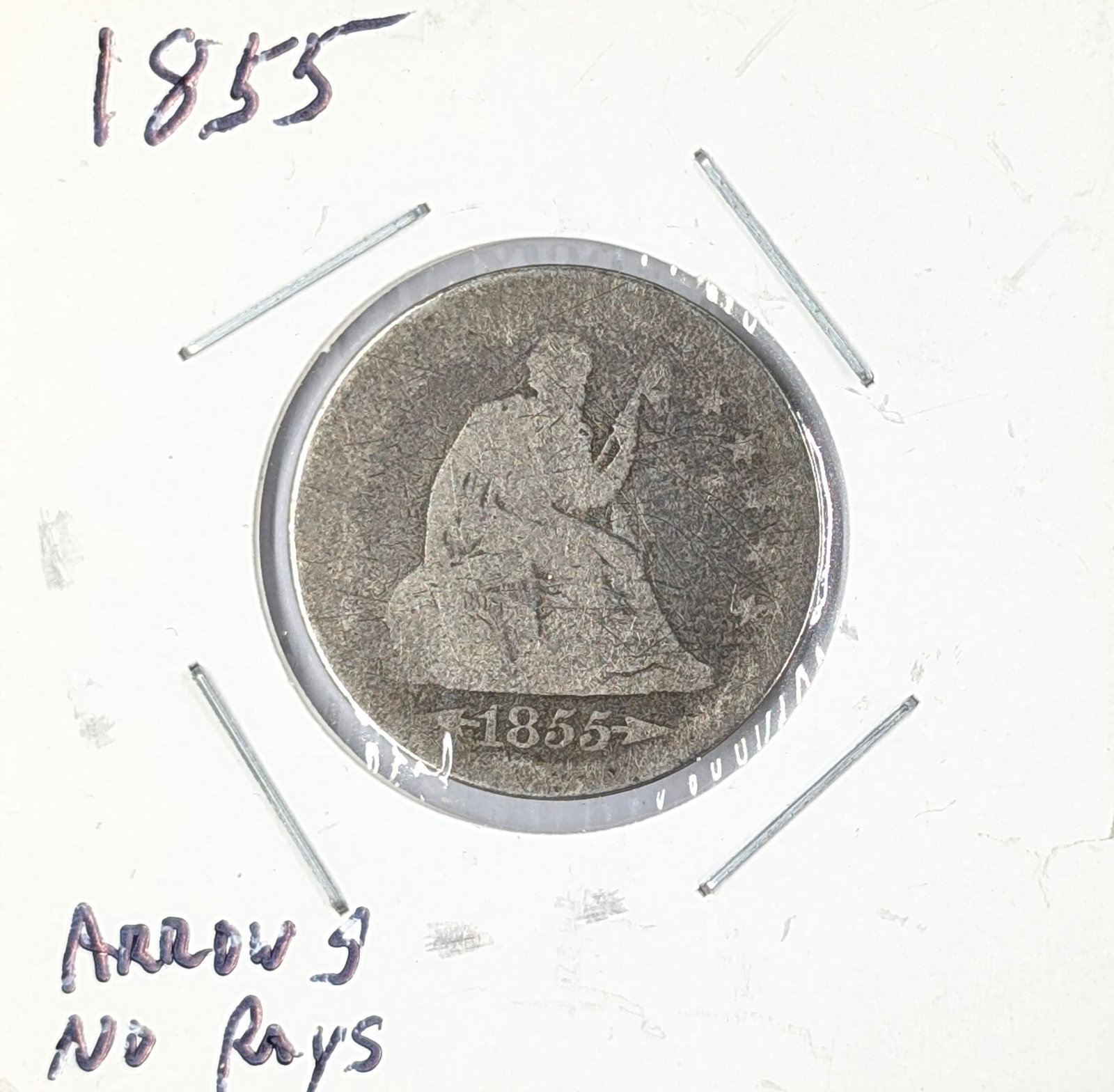 1855 Silver Liberty Seated Quarter w/ Arrows: Silver