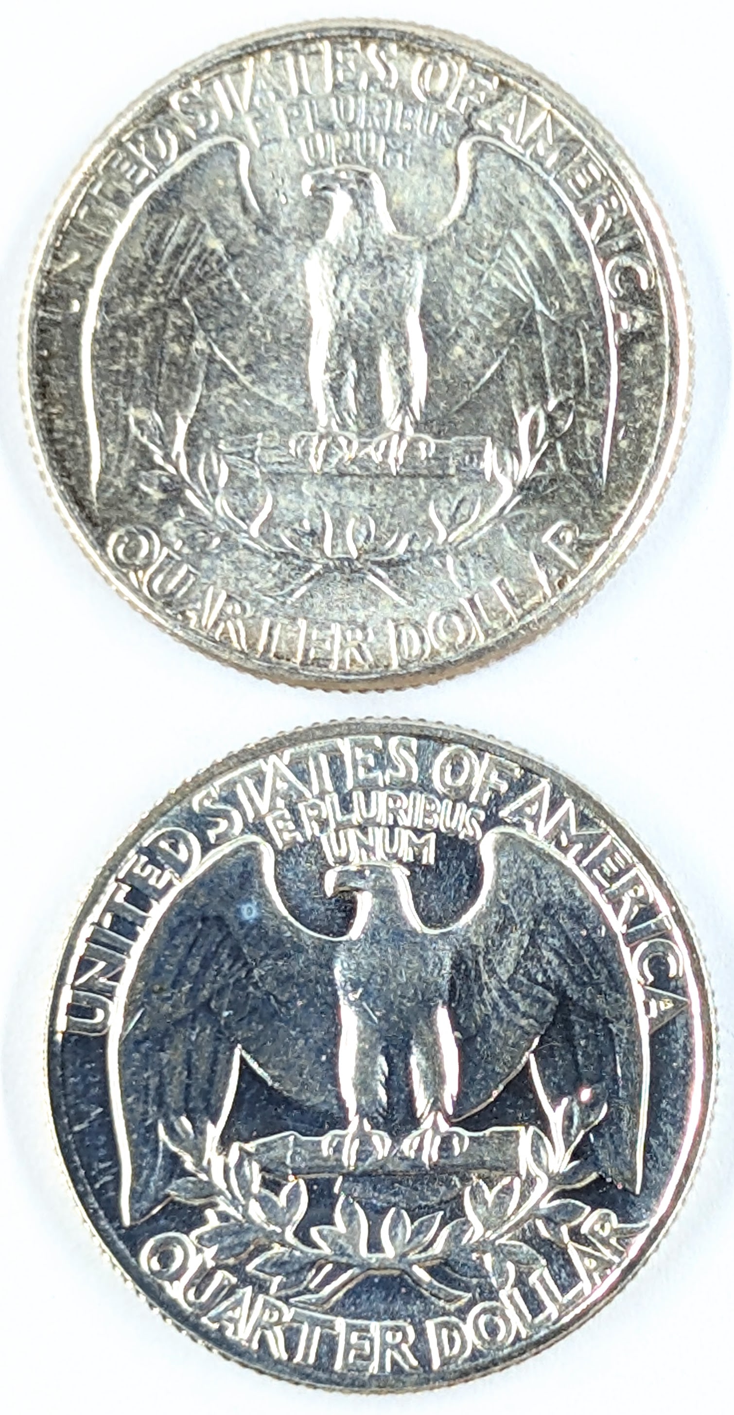 Lot of 2 Silver Washington Quarters - 1964 - Uncirculated or Proof - 2