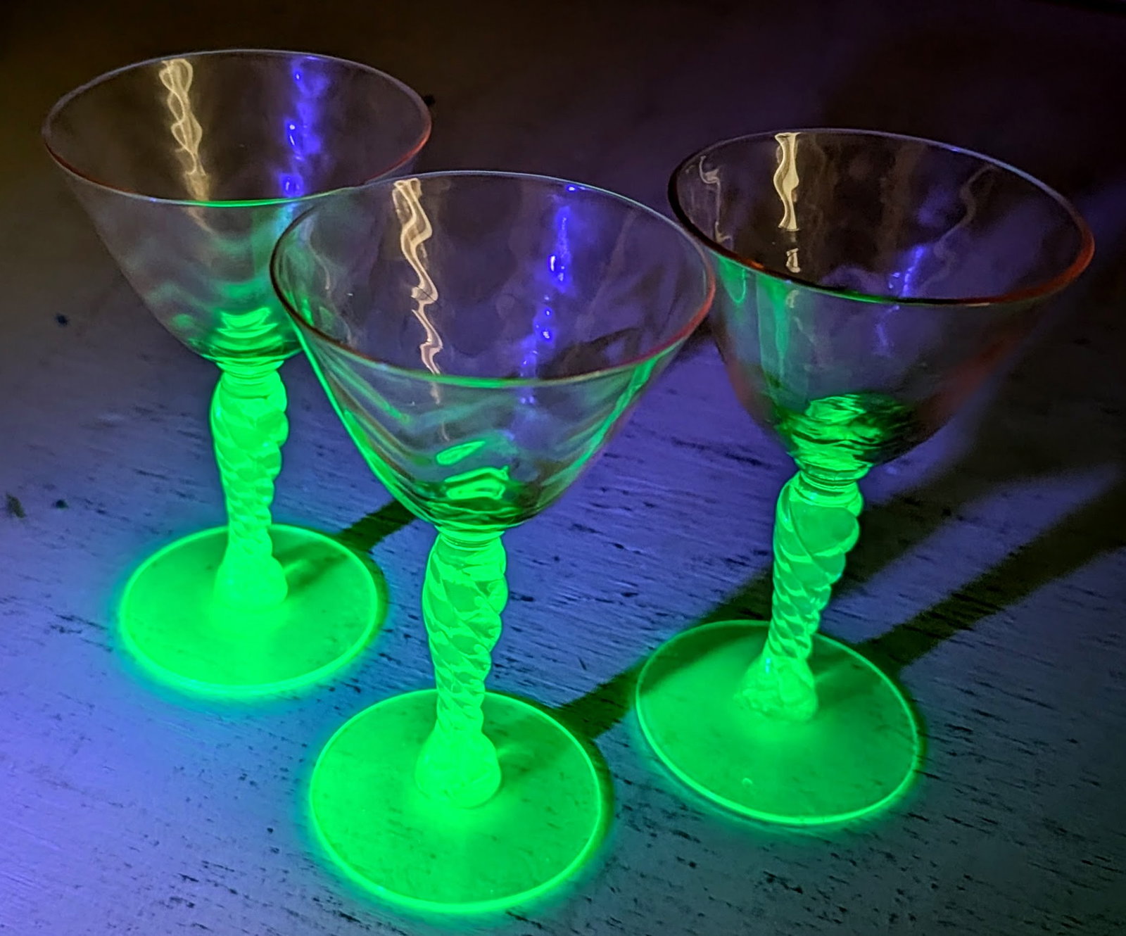 Lot of 3 Vintage Uranium 'Watermelon Glass' Stemware (1 of 7)