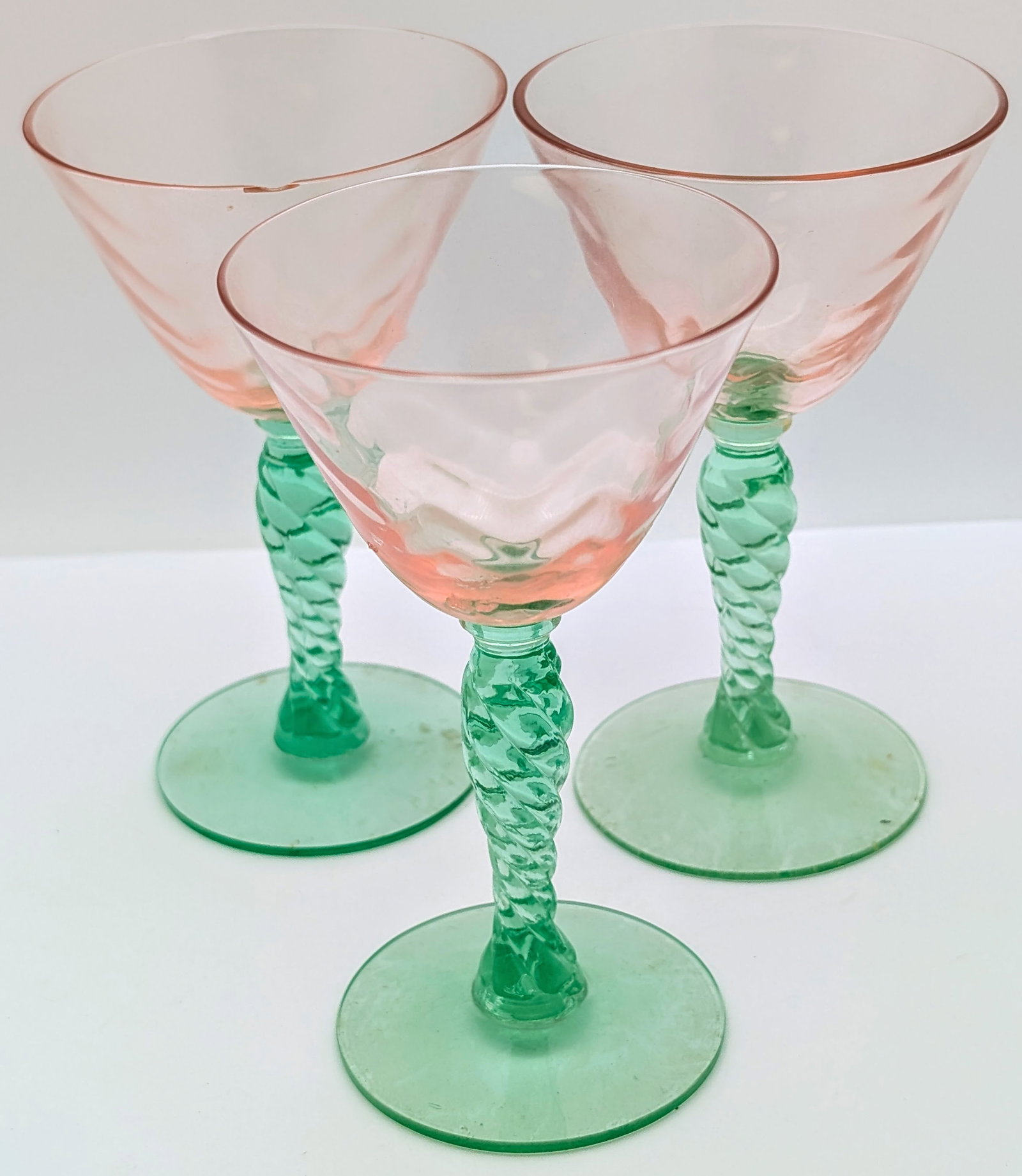 Lot of 3 Vintage Uranium 'Watermelon Glass' Stemware - 2