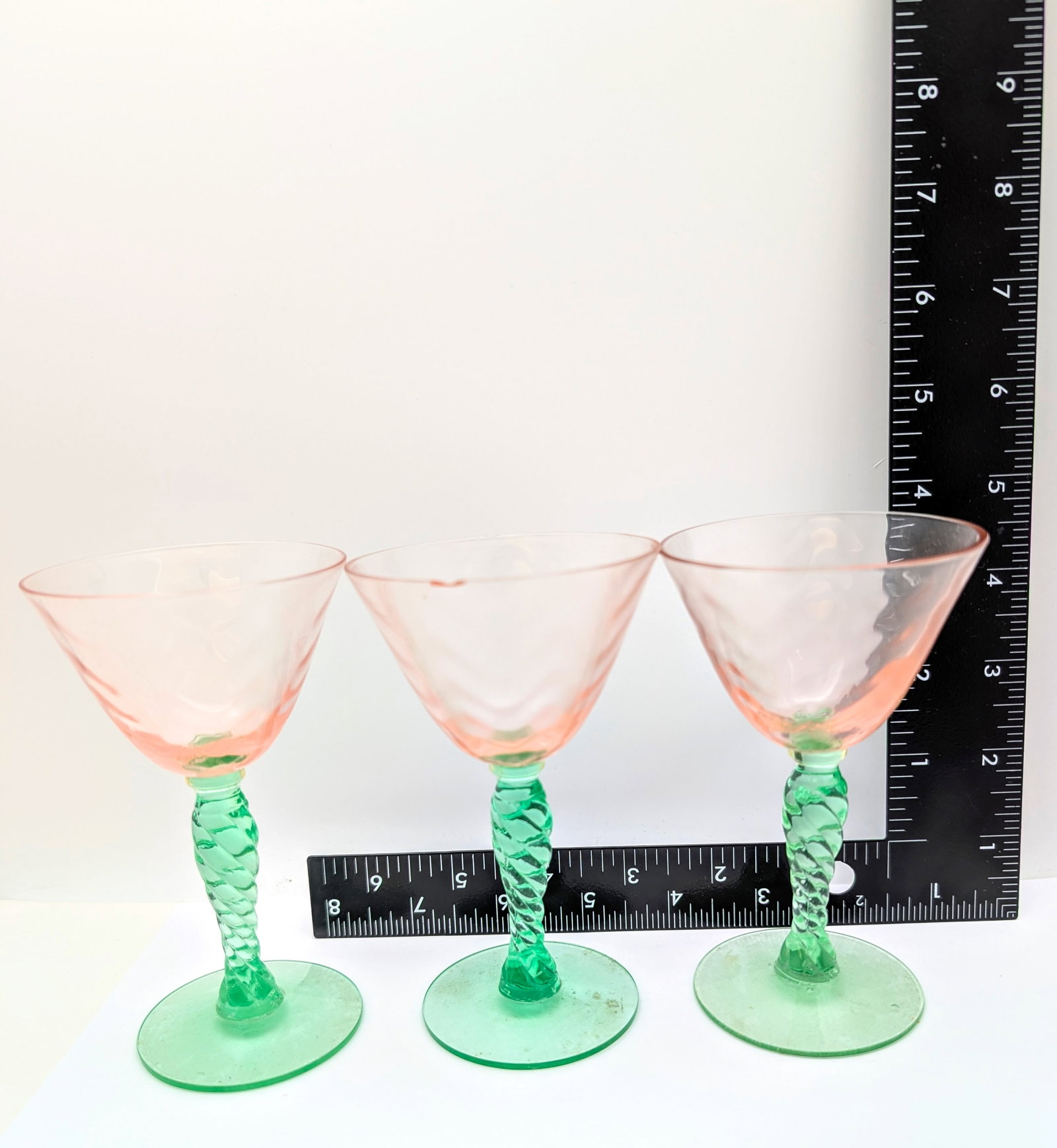 Lot of 3 Vintage Uranium 'Watermelon Glass' Stemware - 7