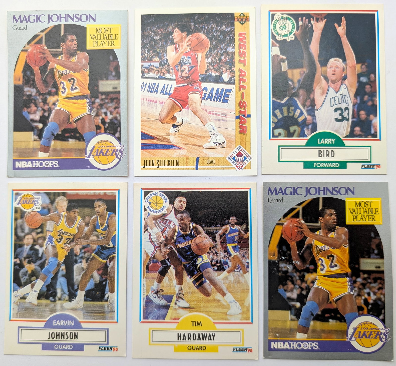 Lot of 6 Vintage Basketball Cards - Magic Johnson, Larry Bird, Tim Hardaway, etc.: Cards