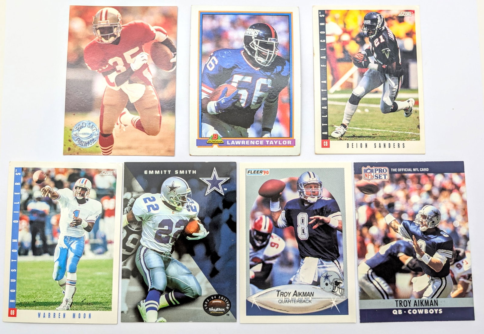 Lot of 7 Vintage Football Cards - Deion Sanders, Troy Aikman, Warren Moon, etc.: Cards