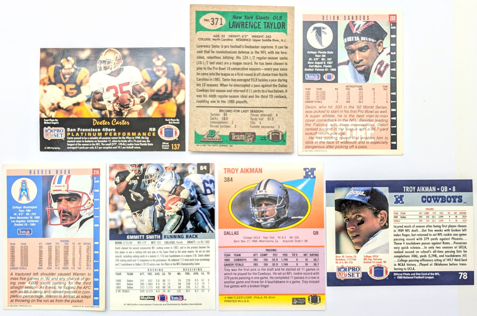 Lot of 7 Vintage Football Cards - Deion Sanders, Troy Aikman, Warren Moon, etc. - 2