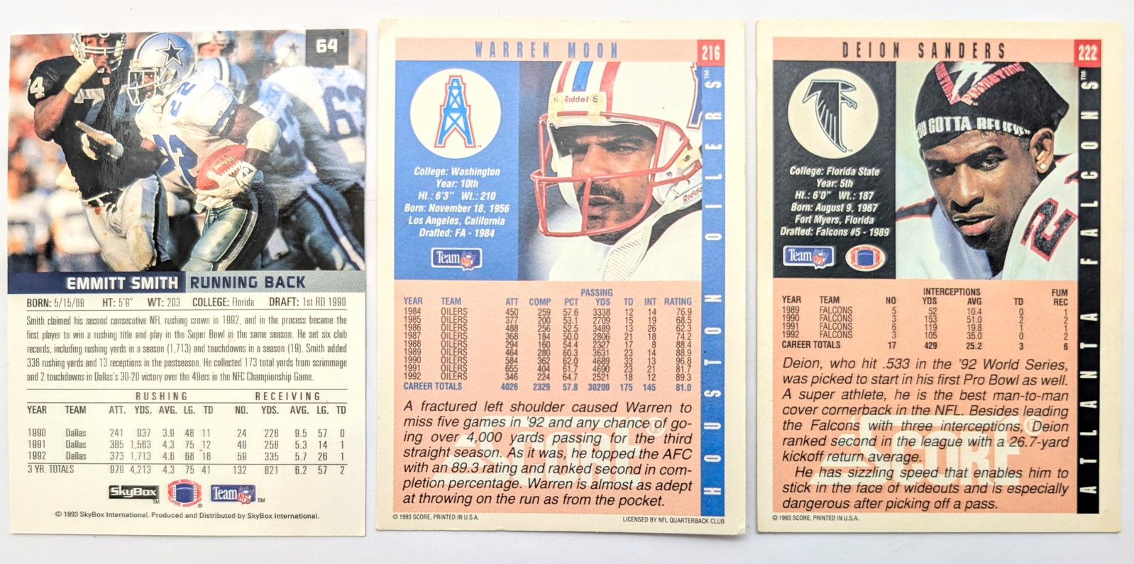 Lot of 7 Vintage Football Cards - Deion Sanders, Troy Aikman, Warren Moon, etc. - 6