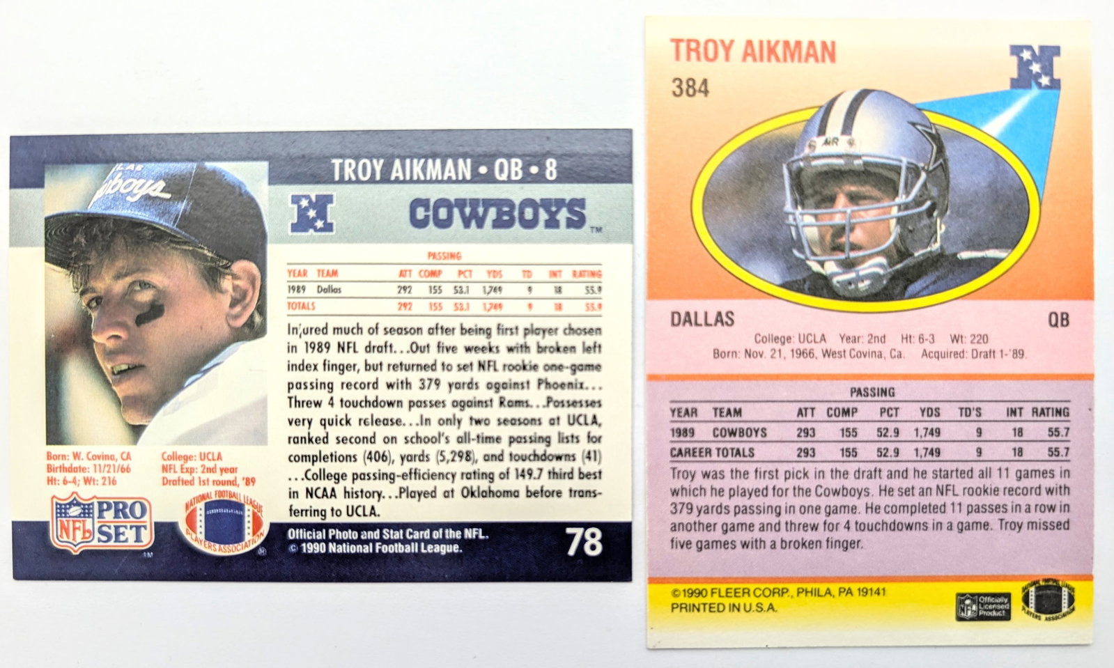 Lot of 7 Vintage Football Cards - Deion Sanders, Troy Aikman, Warren Moon, etc. - 8