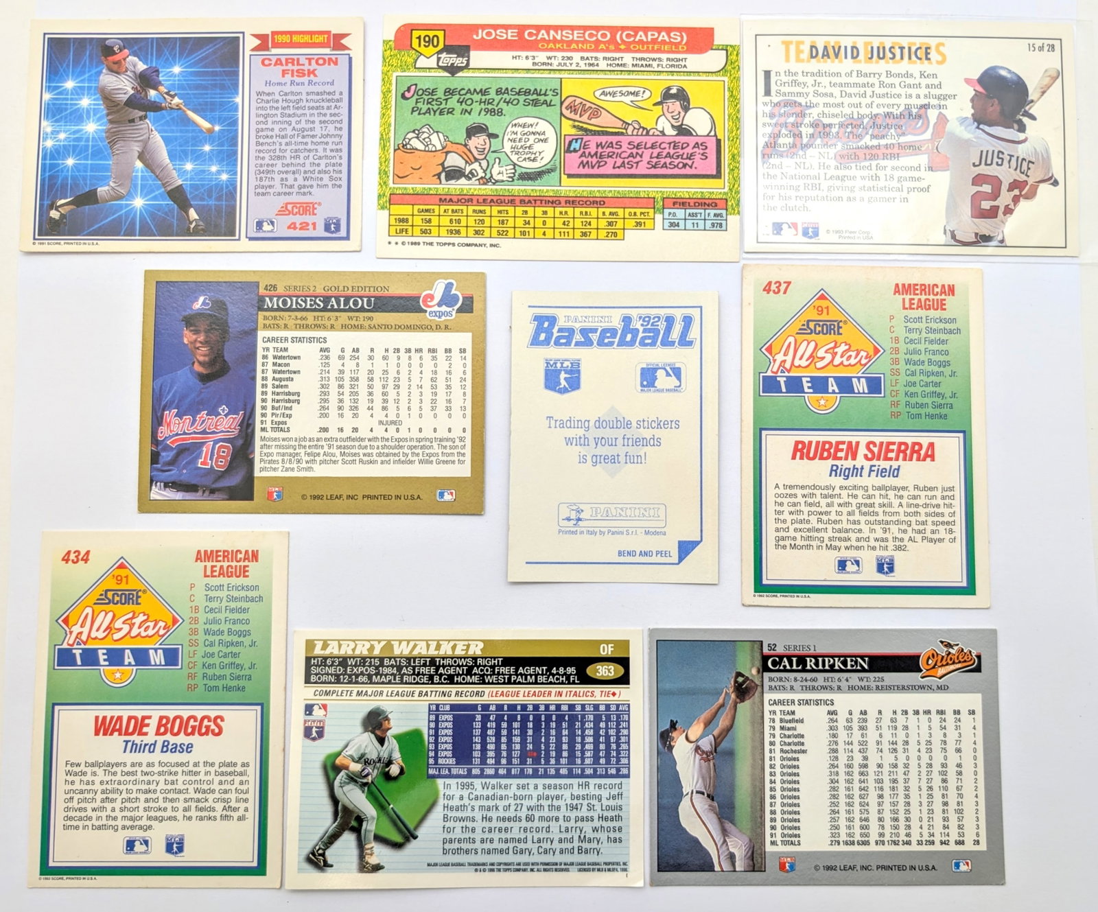Lot of 9 Vintage Baseball Cards - Cal Ripken, Wade Boggs, Jose Canseco, etc. - 2