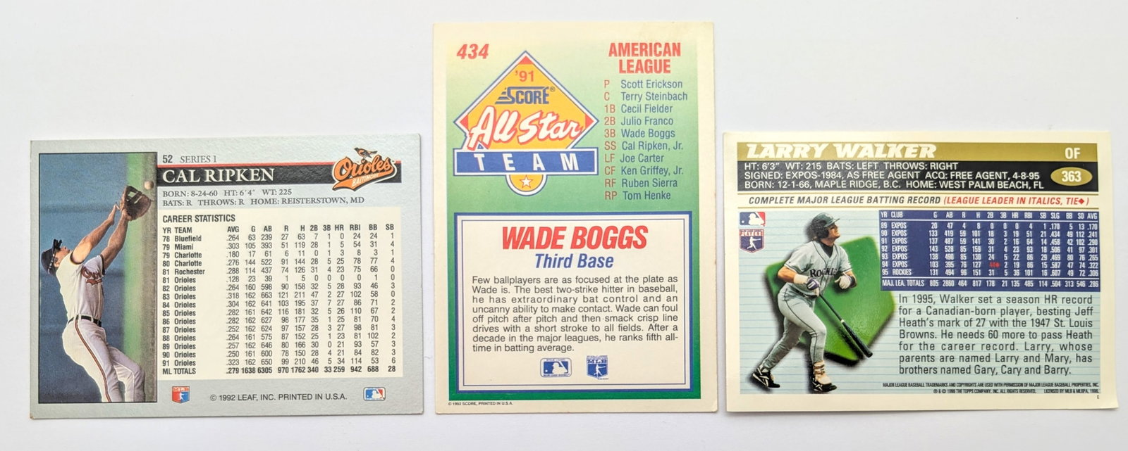 Lot of 9 Vintage Baseball Cards - Cal Ripken, Wade Boggs, Jose Canseco, etc. - 8