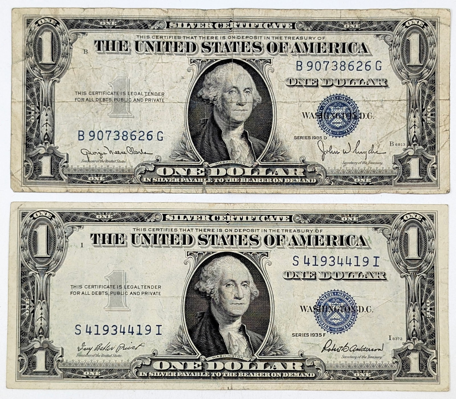 Lot of 2 - 1935 D/F $1 Notes - Silver Certificates (1 of 2)