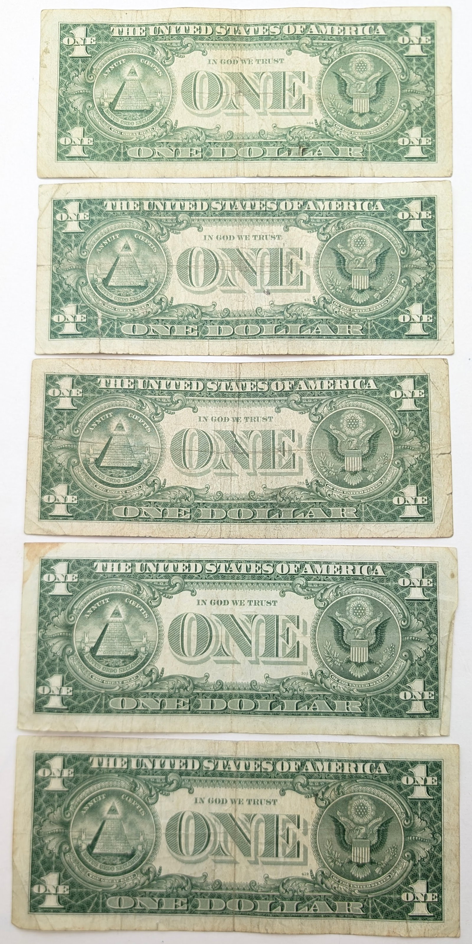 Lot of 5 - 1957/1957 A/B $1 Notes - Silver Certificates - 2