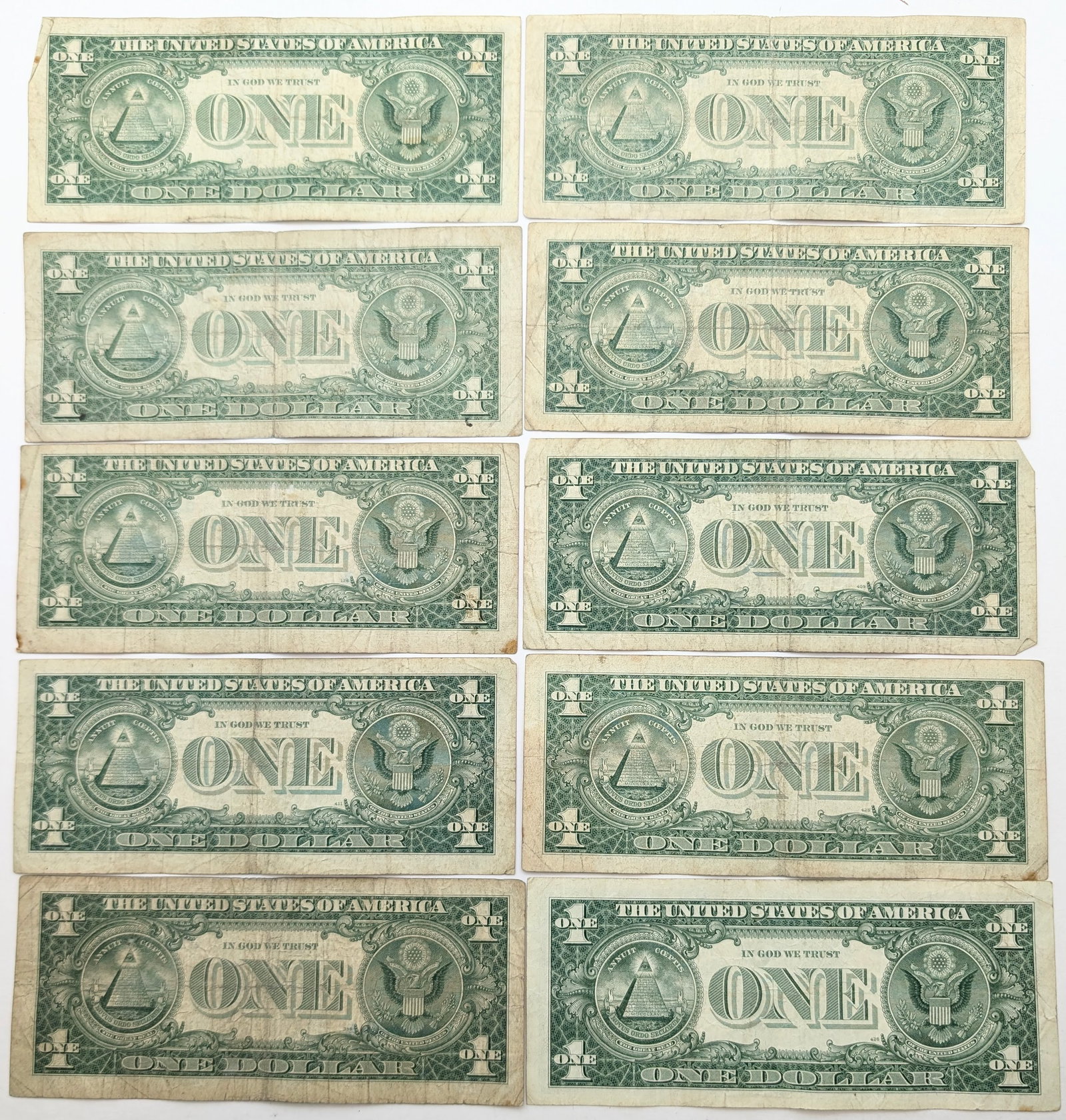 Lot of 10 - 1957/1957 A/B $1 Notes - Silver Certificates - 2