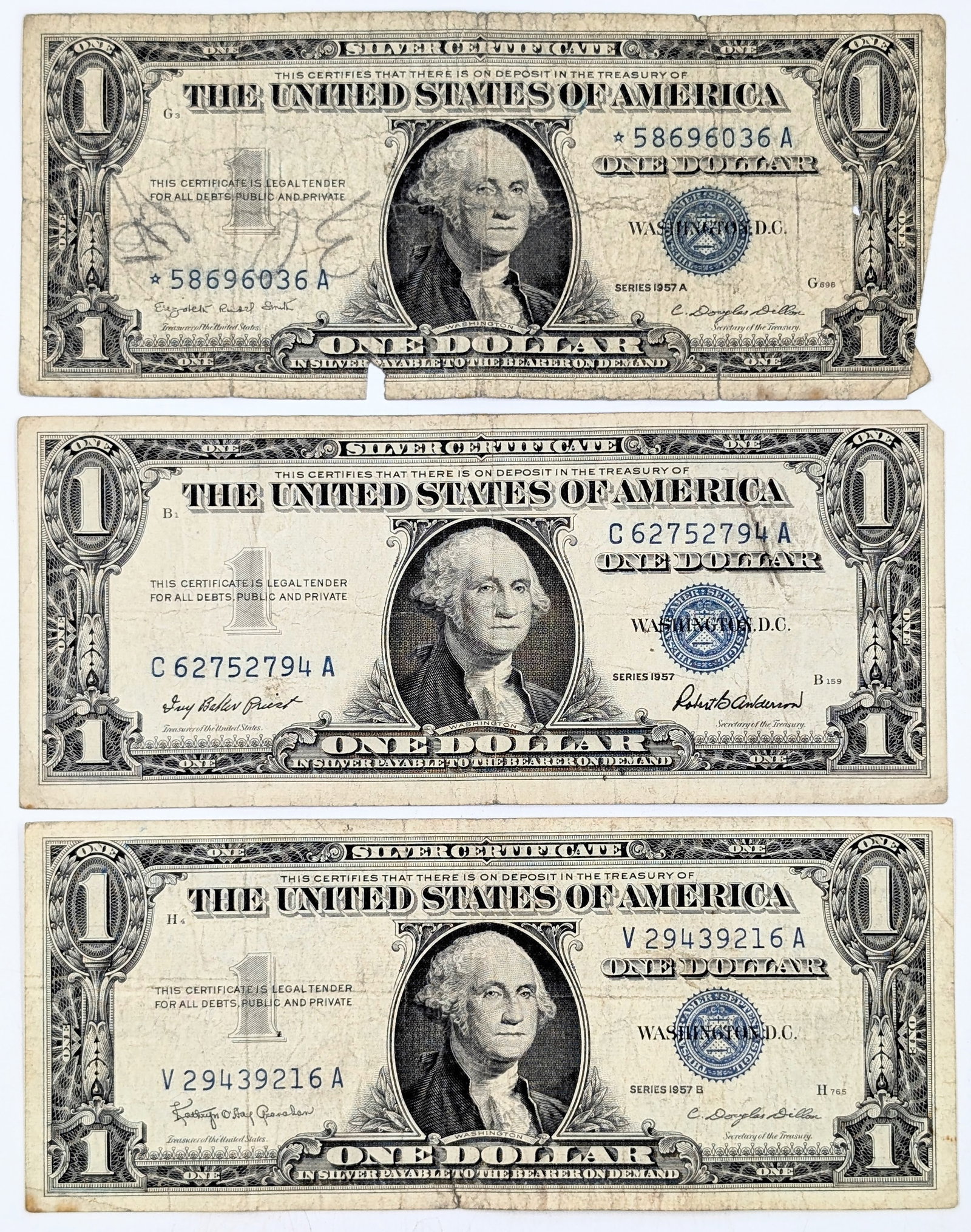 Lot of 3 - 1957/1957 A/B $1 Notes - Silver Certificates - 1 Star Note (1 of 2)