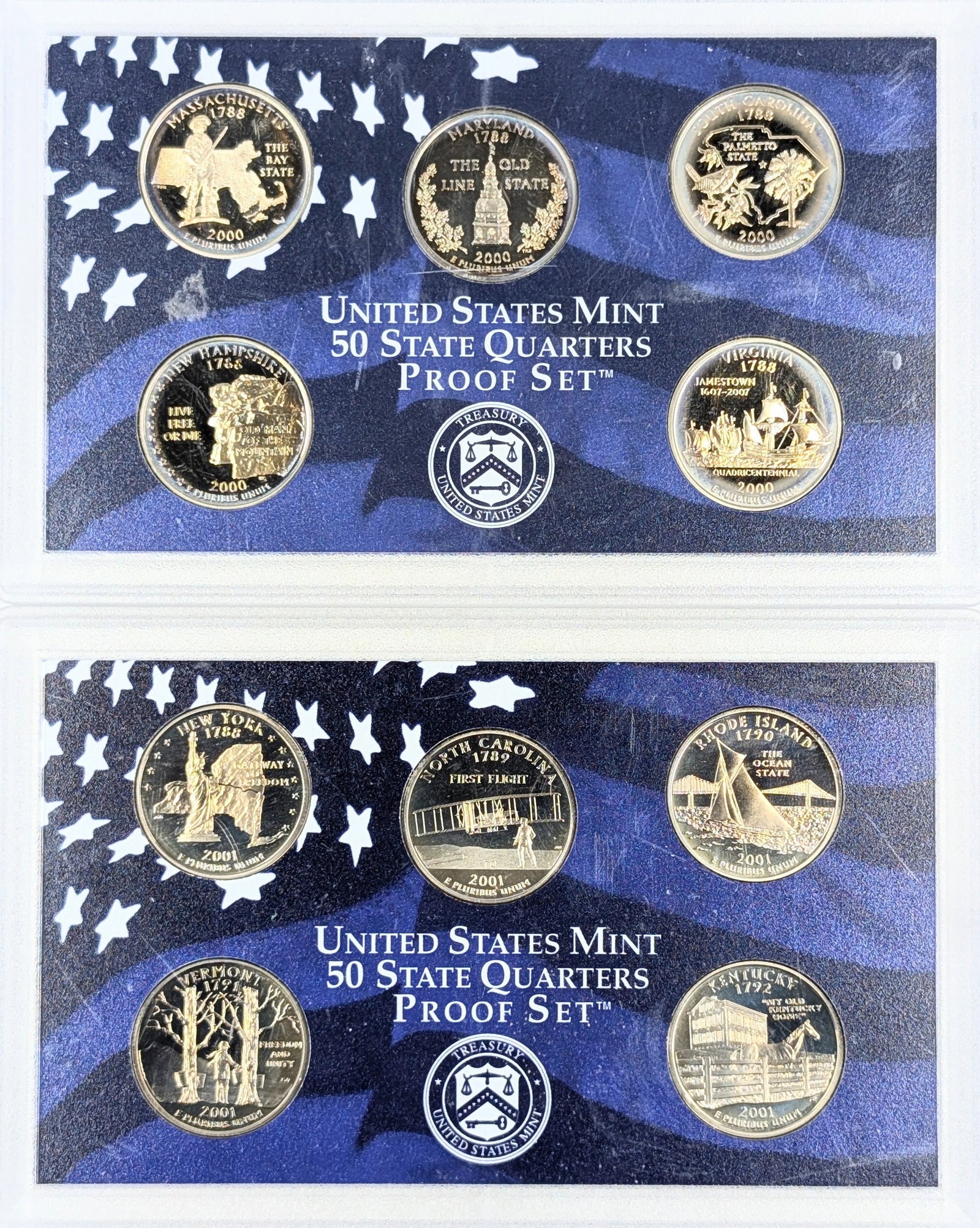 Lot of 2 US Mint 50 State Quarters Proof Sets - 2000, 2001: Coin