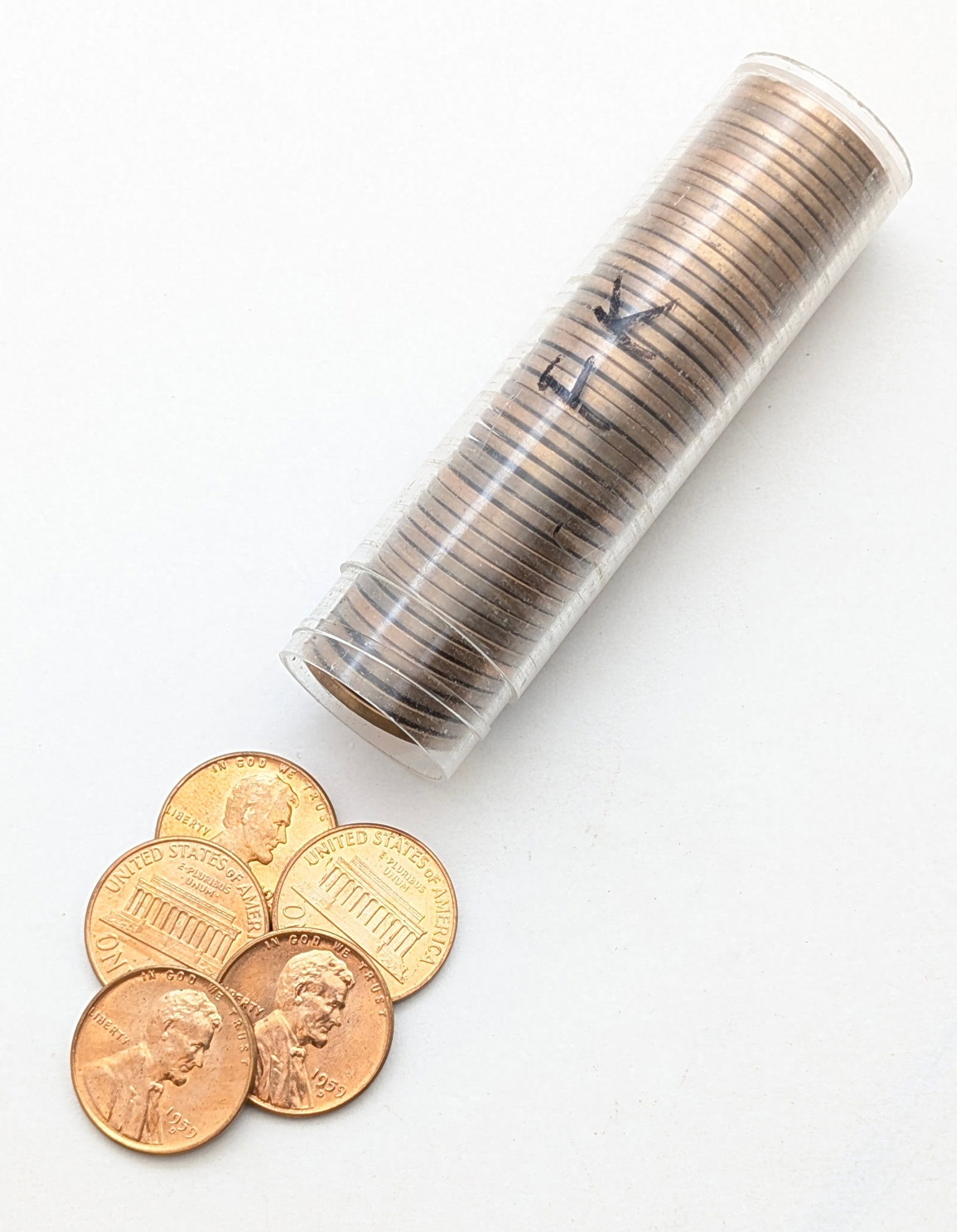 Tube of 50 Uncirculated 1959-D Lincoln Cents: Coin