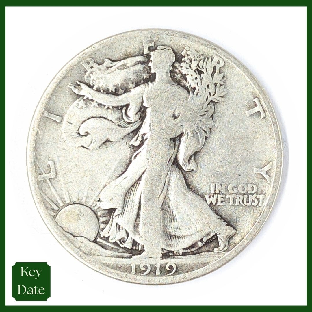 1919-D Silver Walking Liberty Half Dollar - KEY Date: Silver