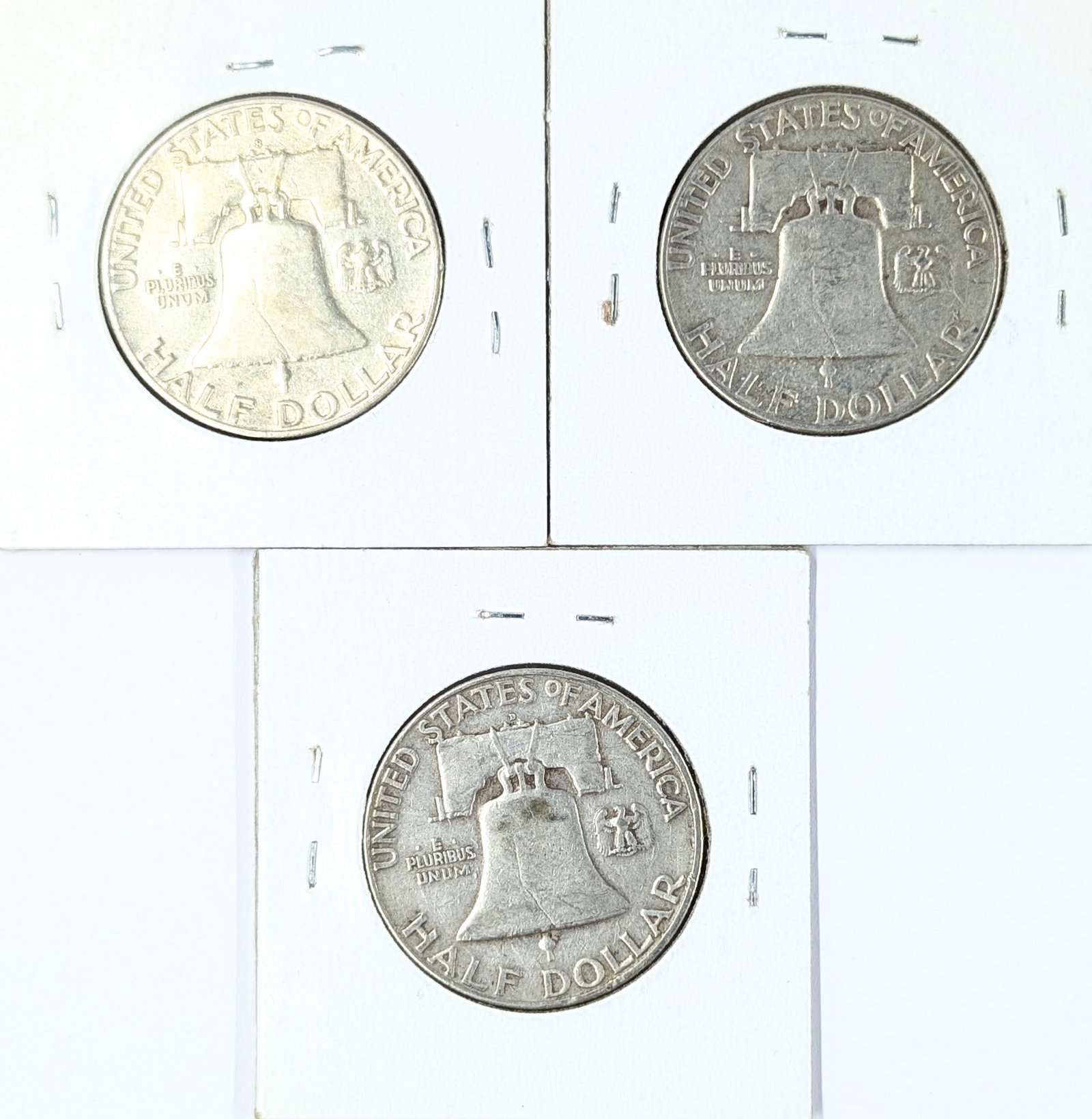Lot of 3 Silver Franklin Half Dollars - 1952 P/D/S - 2