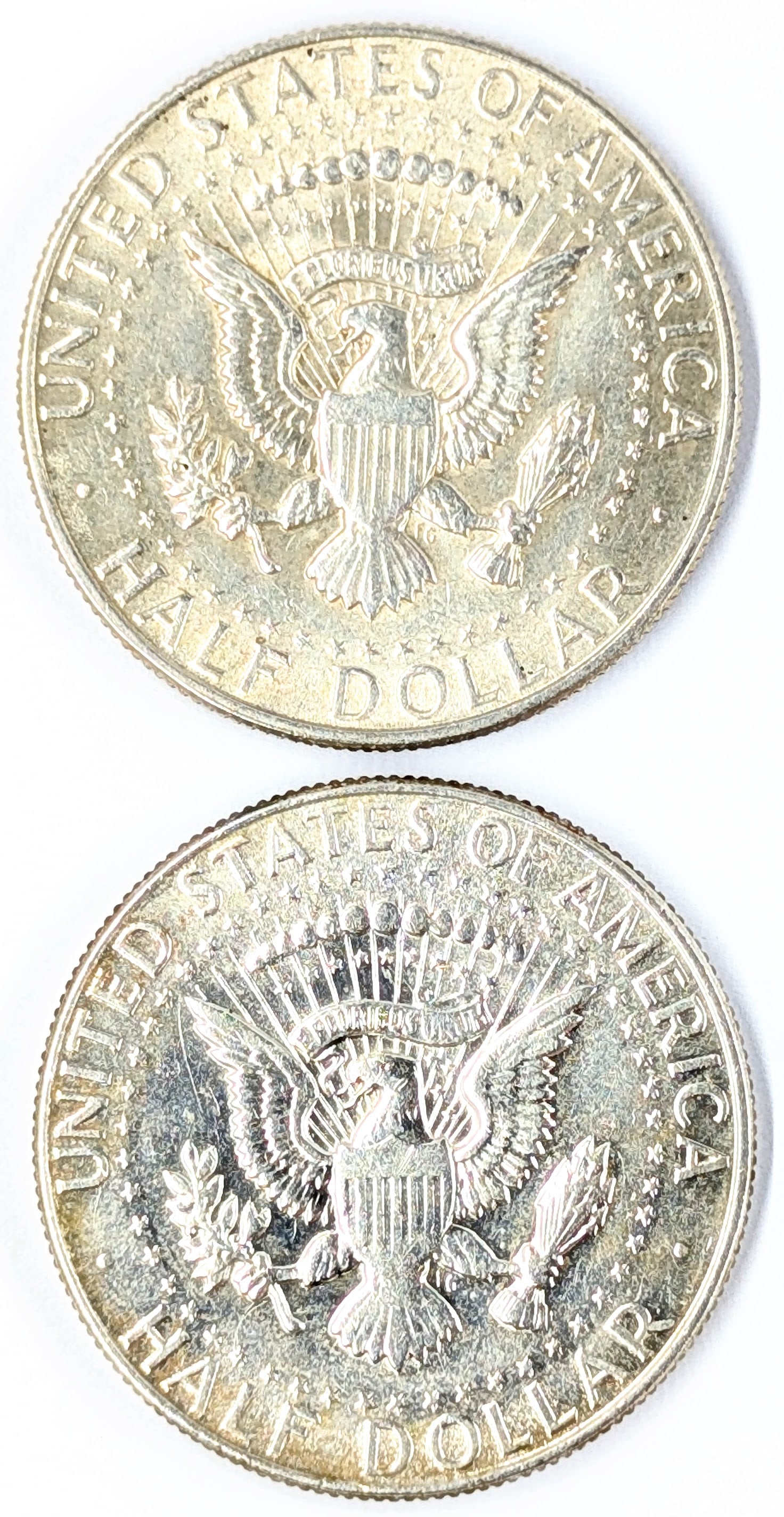 Lot of 2 Silver John F Kennedy Half Dollars - Both 1968-D - 2