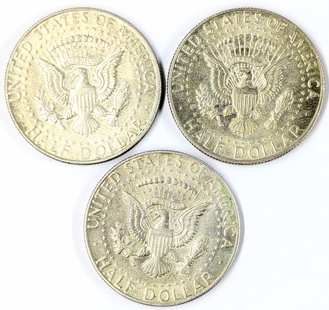 Lot of 3 Silver John F Kennedy Half Dollars - 1967, 1968-D, 1969-D - 2