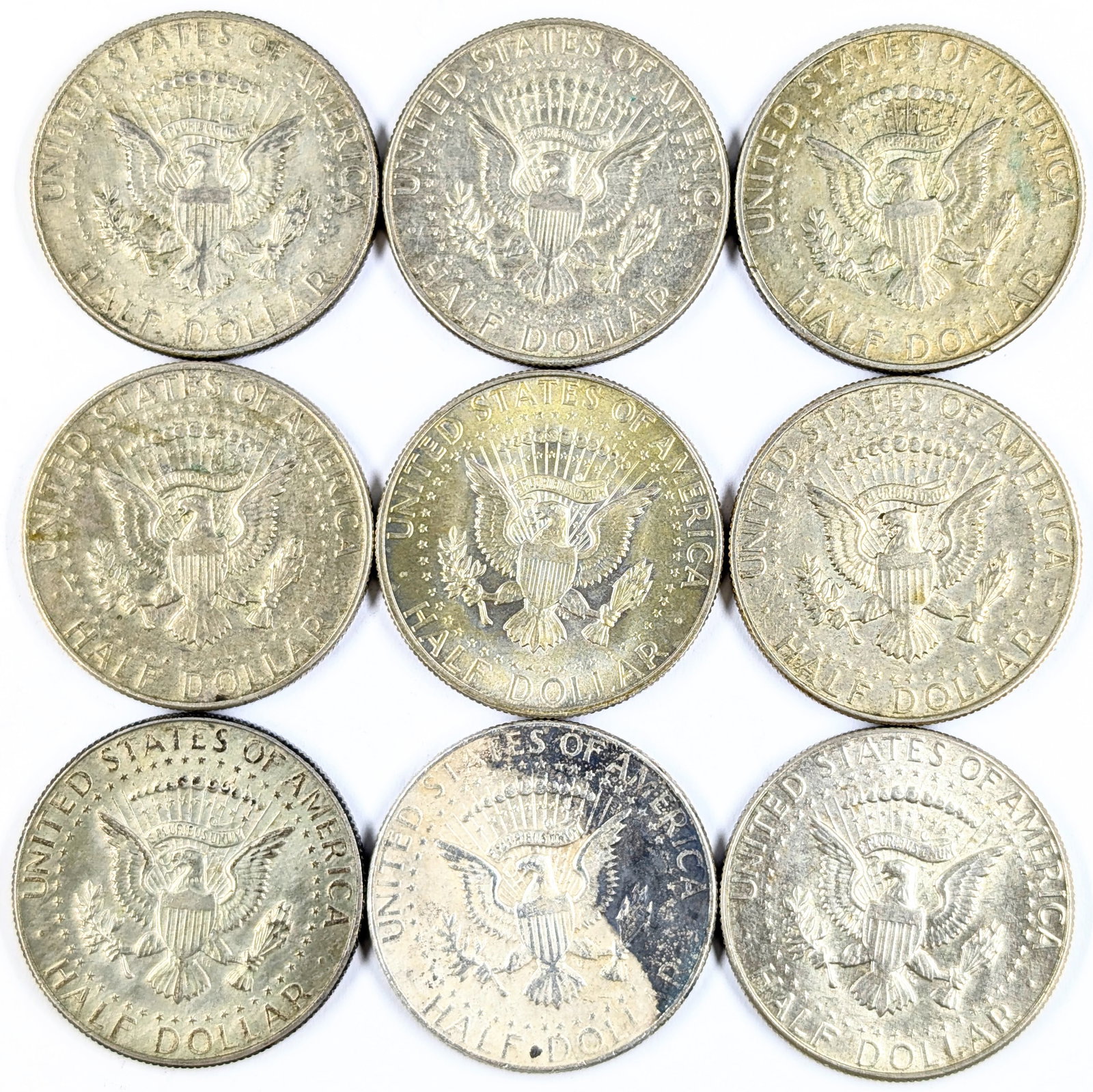 Lot of 9 Silver John F Kennedy Half Dollars - 1967-1969 - 2