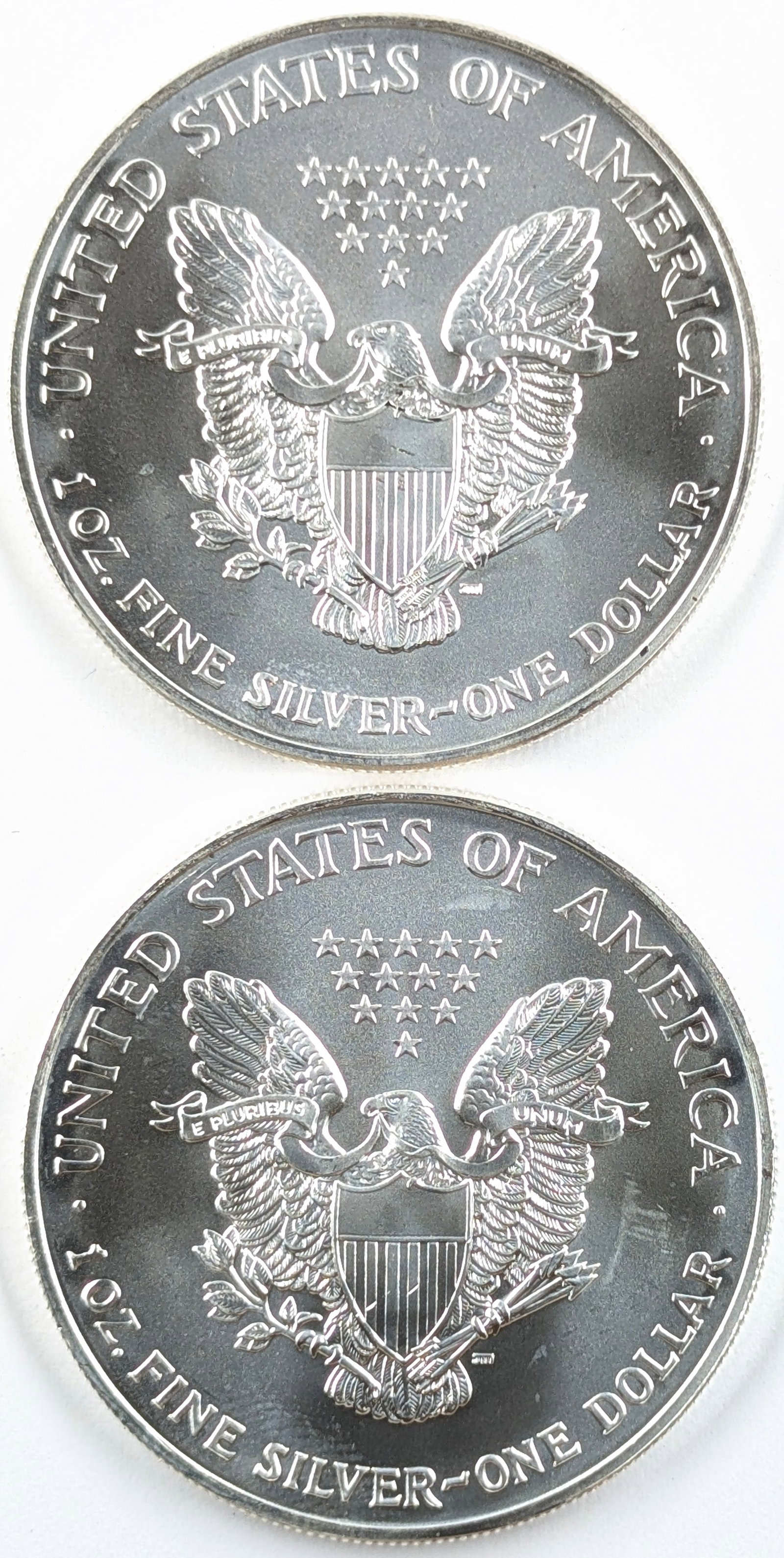 Lot of 2 - 2002 American Silver Eagle Dollars - 2