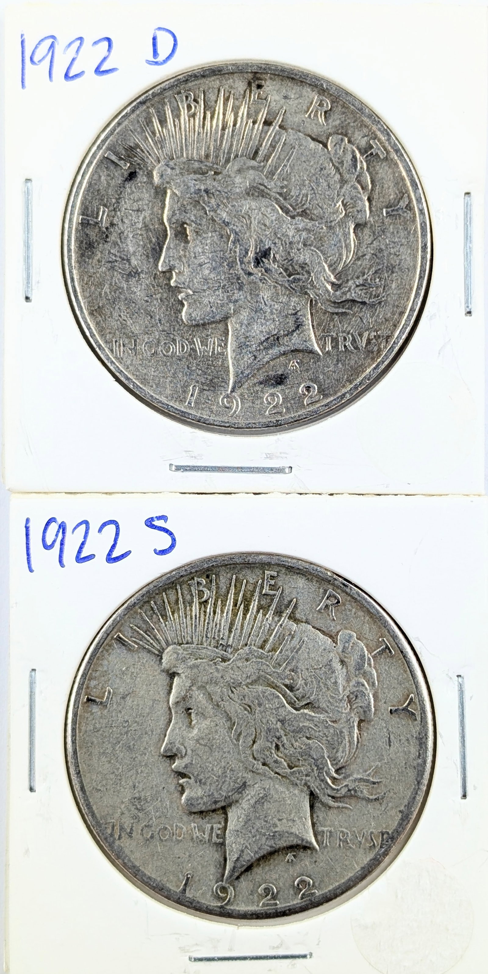Lot of 2 Silver Peace Dollars - 1922 D/S (1 of 2)