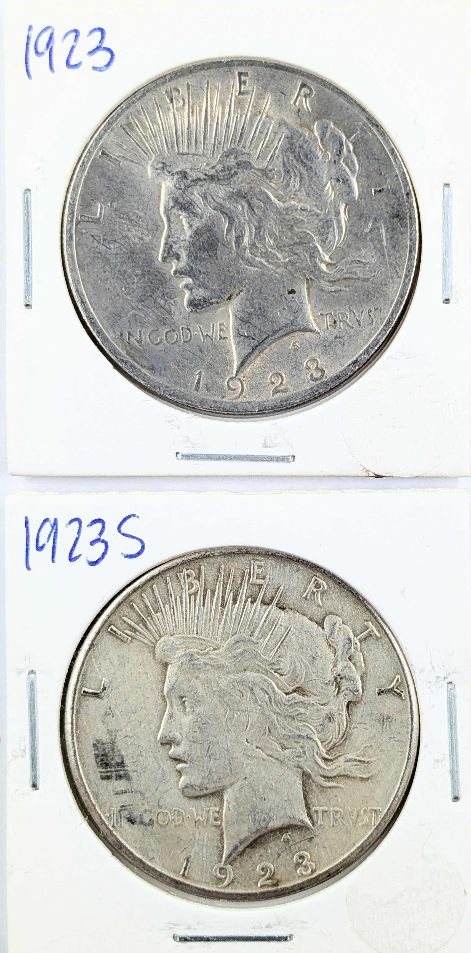 Lot of 2 Silver Peace Dollars - 1923 P/S (1 of 2)