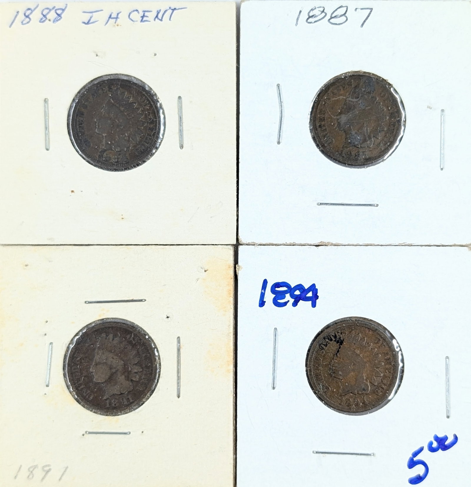Lot of 4 Indian Head Cents - 1888-1894: Coin