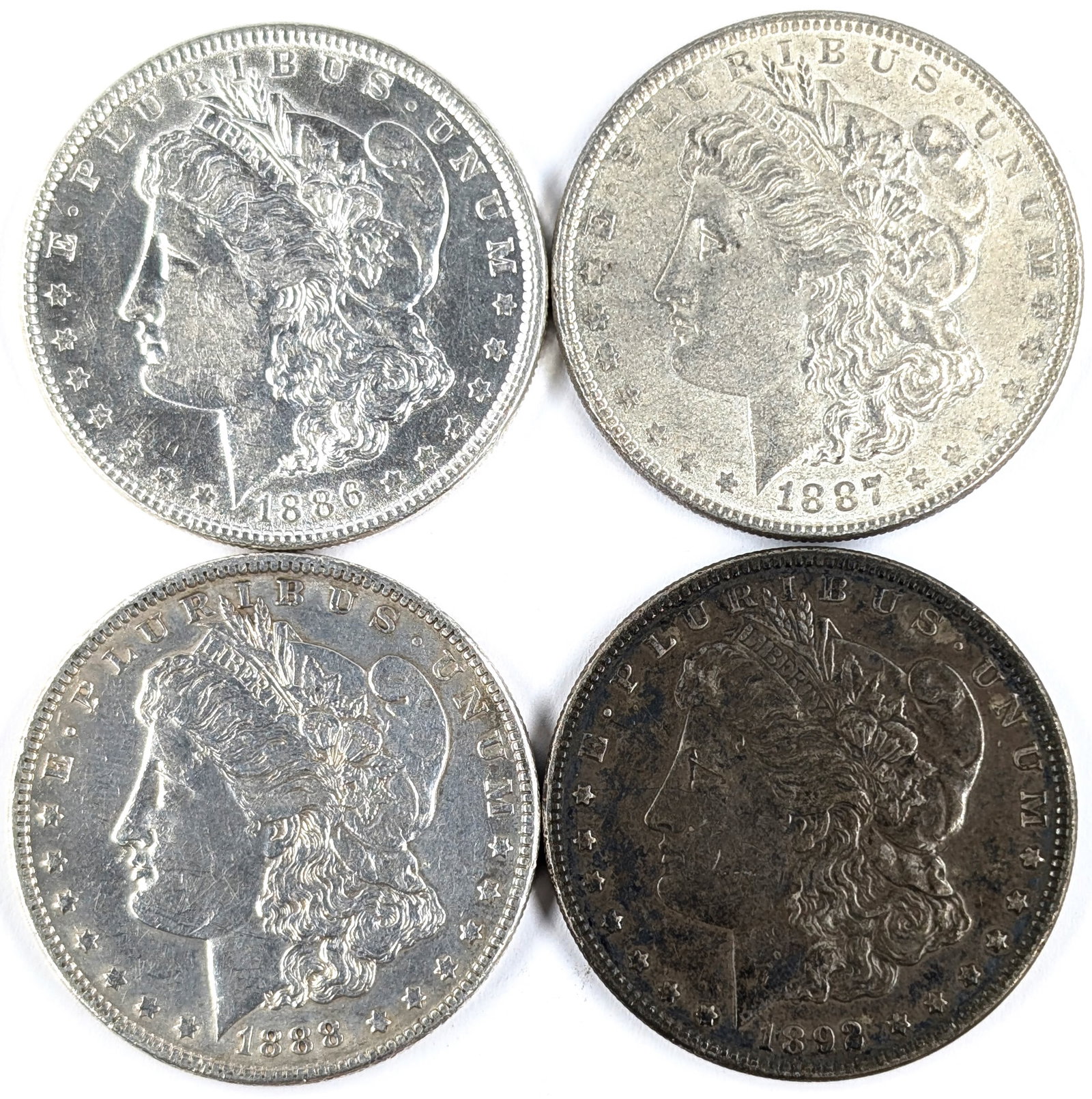 Lot of 4 Morgan Silver Dollars - 1886-1892: Silver
