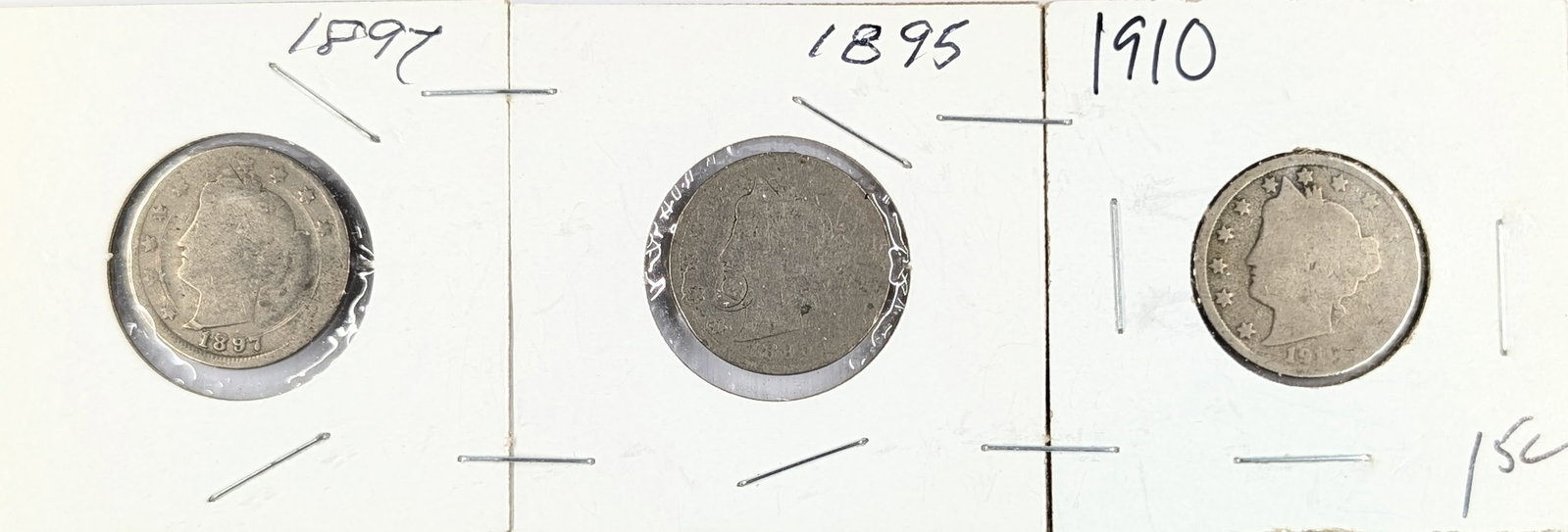 Lot of 3 Liberty V Nickels - 1895, 1897, 1910: Coin
