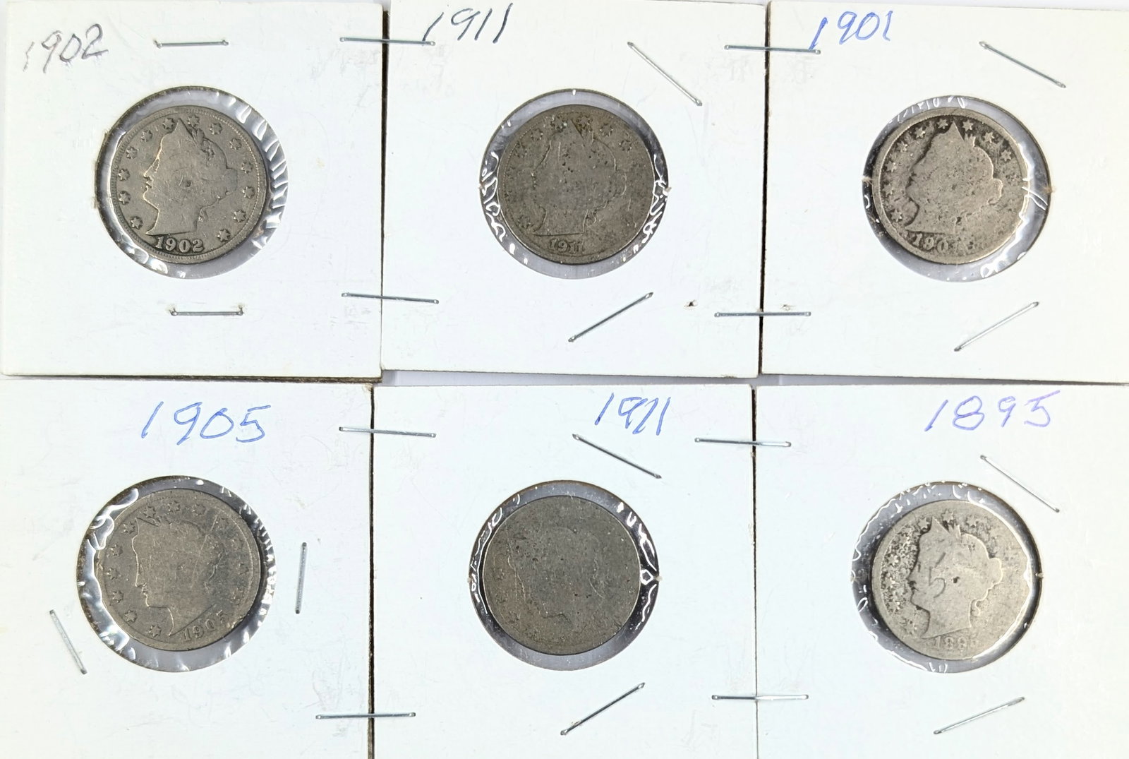 Lot of 6 Liberty V Nickels - 1895-1911: Coin